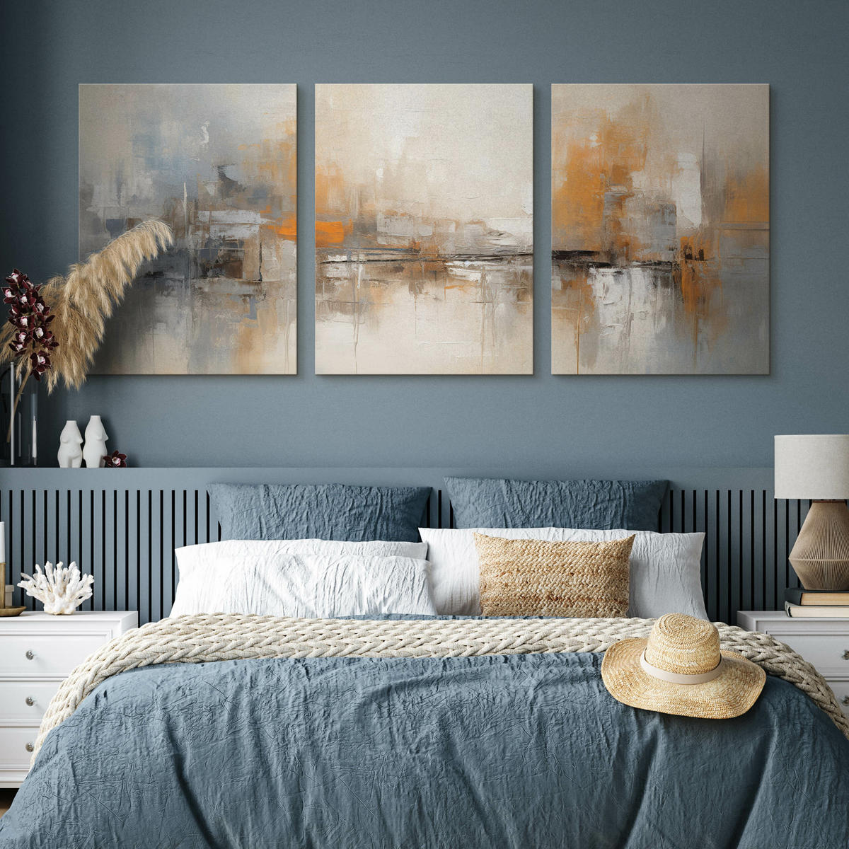 LEINWANDBILDER 3-es Set Abstrakte Kunst - Beige/Schwarz, Textil (90/40cm) - Muralo