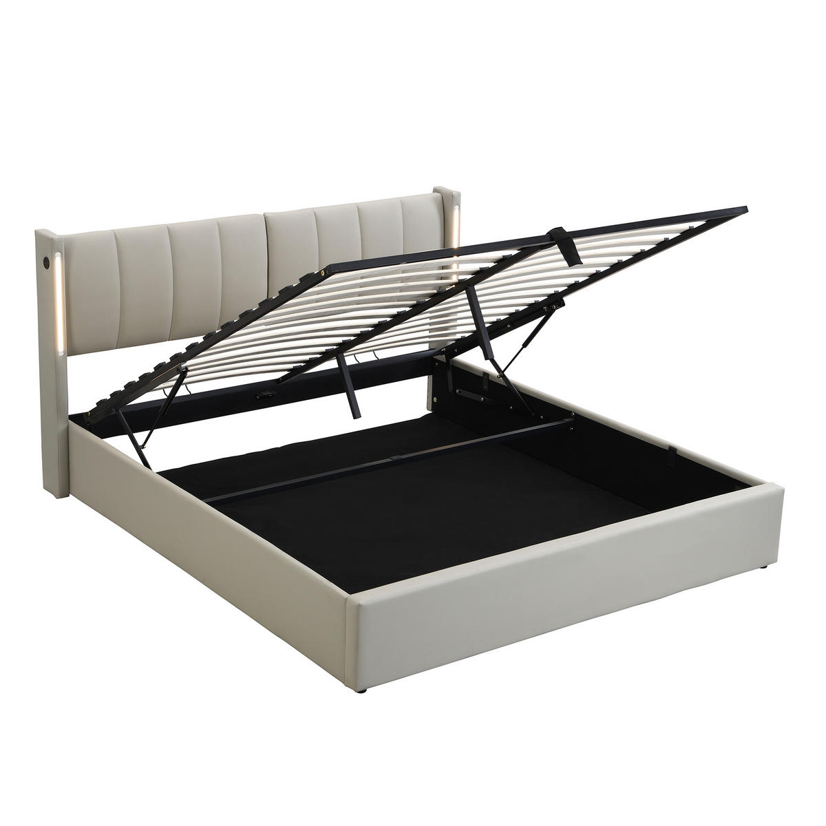 POLSTERBETT 160/200 cm Grau mit hydraulischem Bettkasten und USB-Anschluss - Grau, Kunststoff (160/200cm) - OKWISH