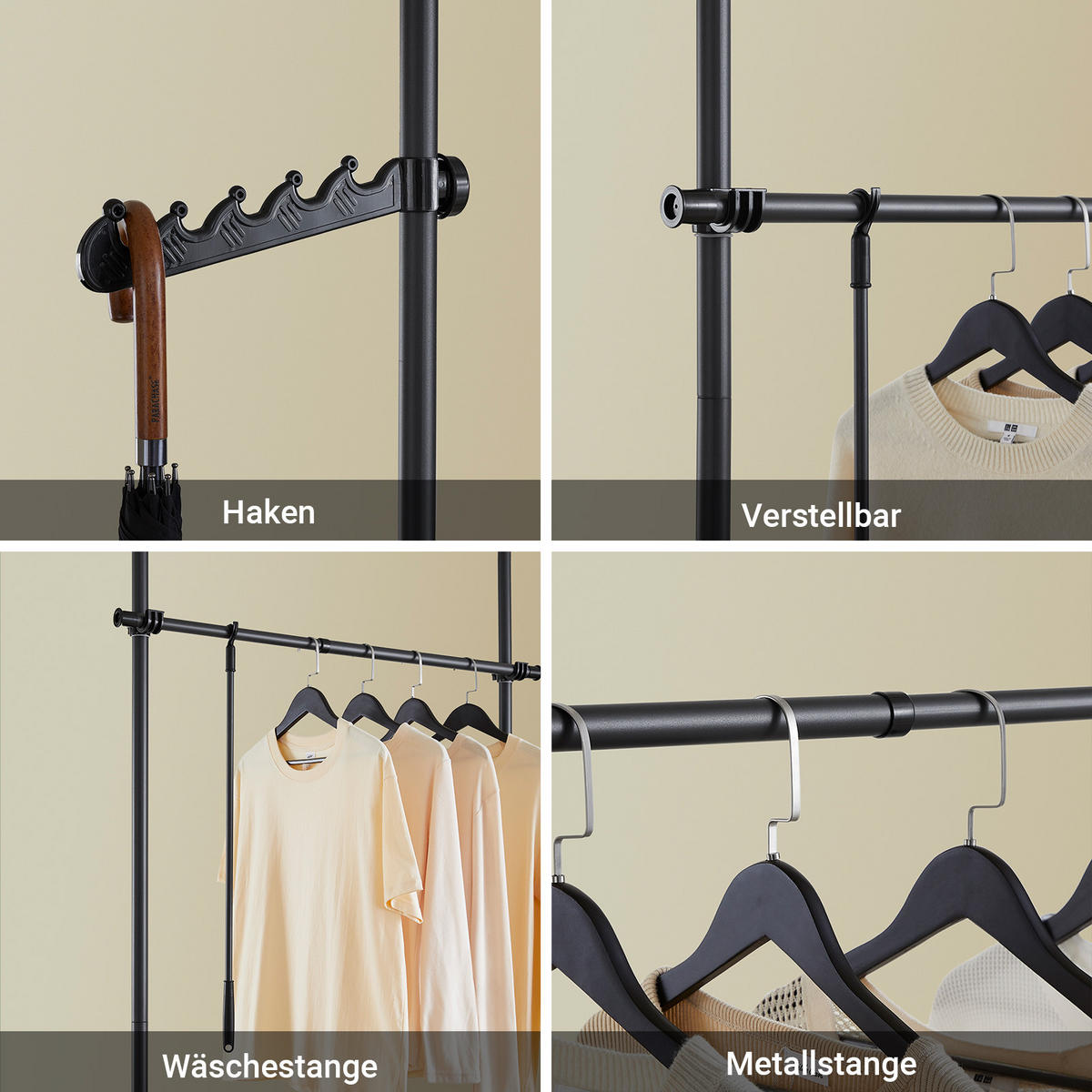 TELESKOP KLEIDERSTÄNDER Schwarz, B(75–126) × H(200–295) cm - Schwarz, Kunststoff (126/295/1cm) - SoBuy