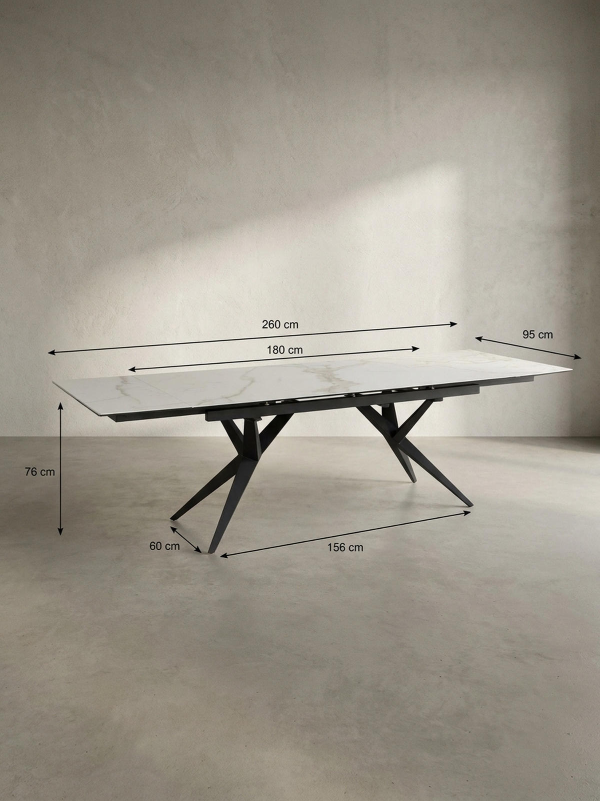 ESSTISCH Ausziehbar Keramik Glas Marmoroptik Groß, Weiß 180x95x76 cm - Schwarz/Weiß, Keramik/Metall (95/180/76cm) - KADIMA DESIGN