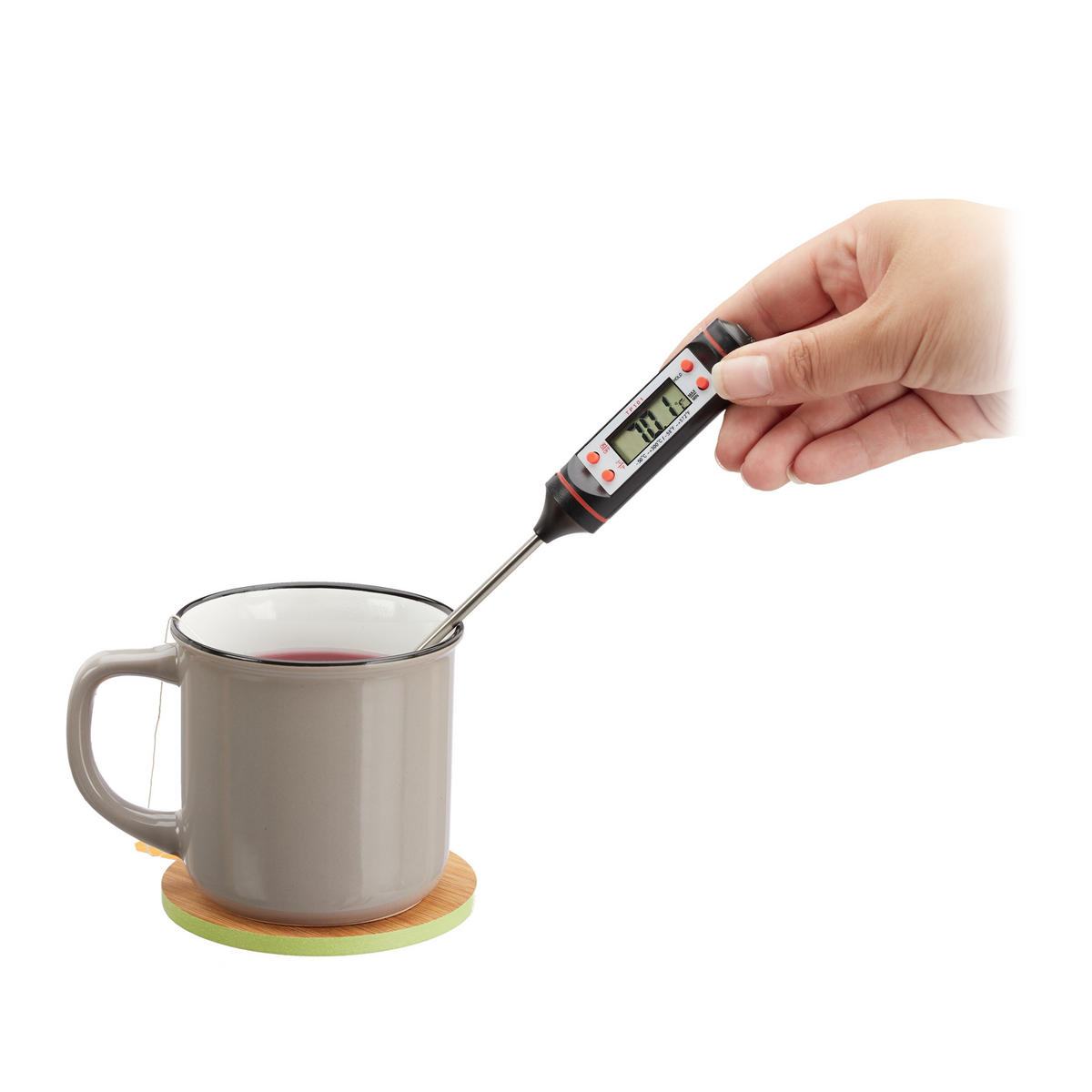 KÜCHENTHERMOMETER digital - Silberfarben, Kunststoff/Metall - Relaxdays