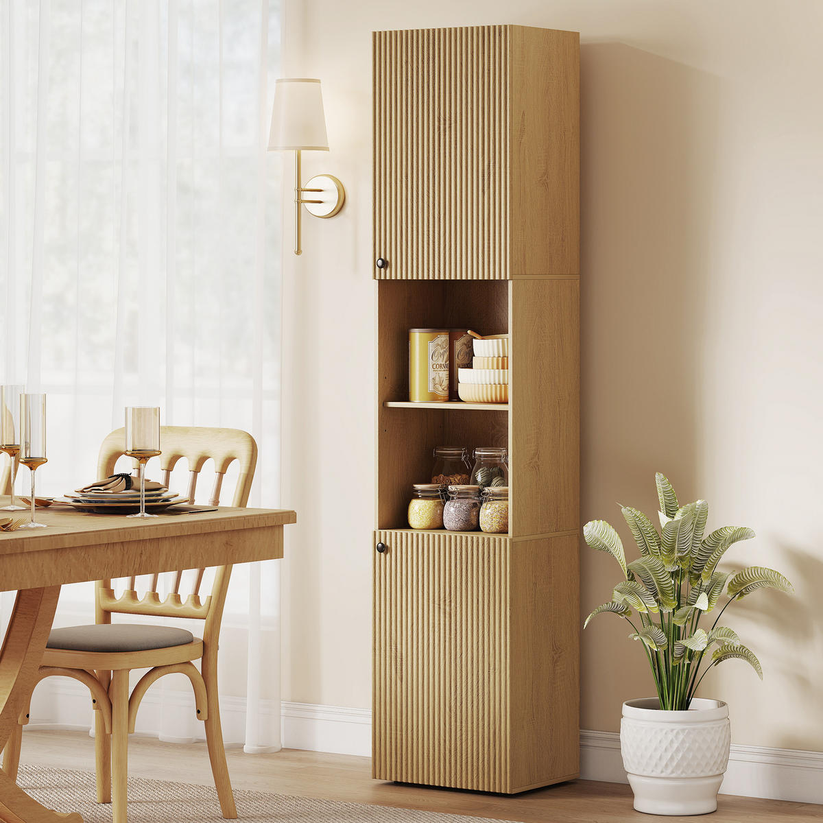HOCHSCHRANK DE-08522 6 Ebenen mit verstellbaren Regalen Eichenfarben - Eichefarben, Holzwerkstoff (31/182/40cm) - ComfortXL