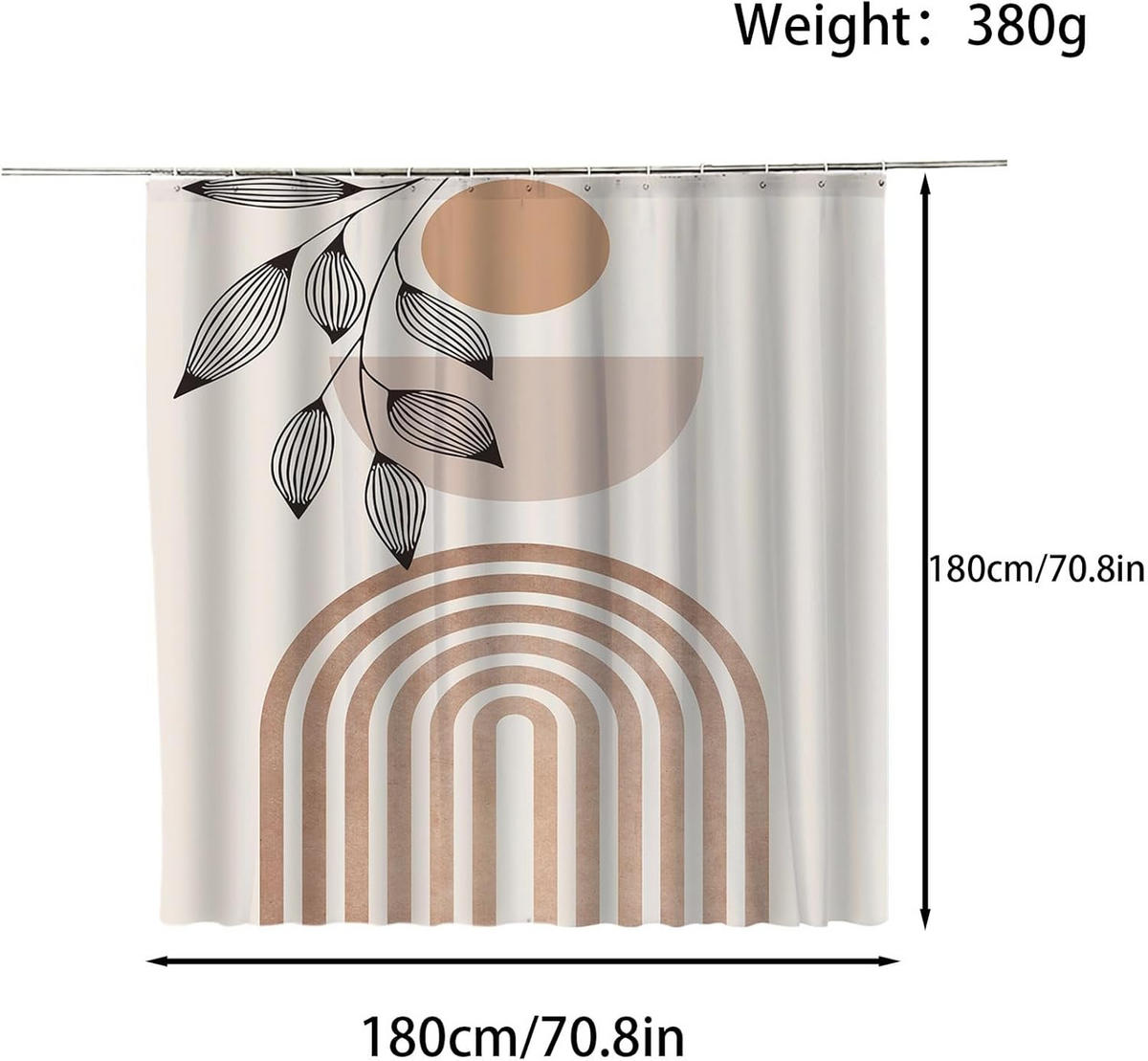 DUSCHVORHANG Weiß Boho Polyester Blätter Muster Kunst modern wasserdicht schimmelresistent waschbar mit Ringen - Multicolor, Textil (180/180cm) - MCBOSON