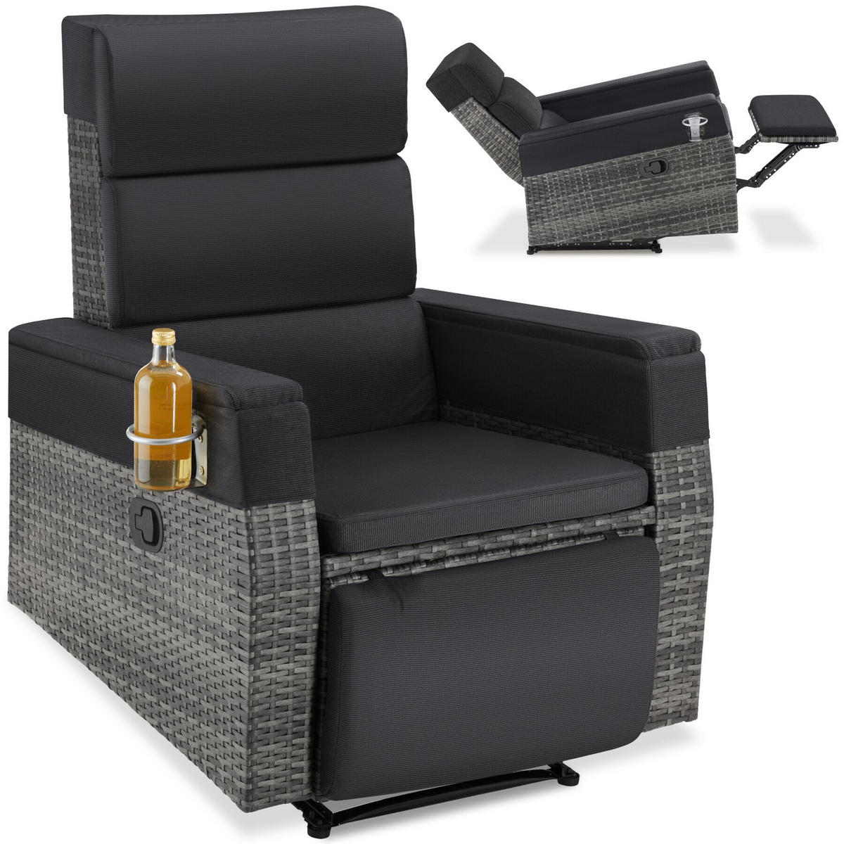 RATTANSESSEL aus Aluminium Pacentro, Belastbarkeit 150 kg, 80 x 80 - 157 x 80 - 97 cm, grau - Grau, Kunststoff (157/97/80cm) - tectake