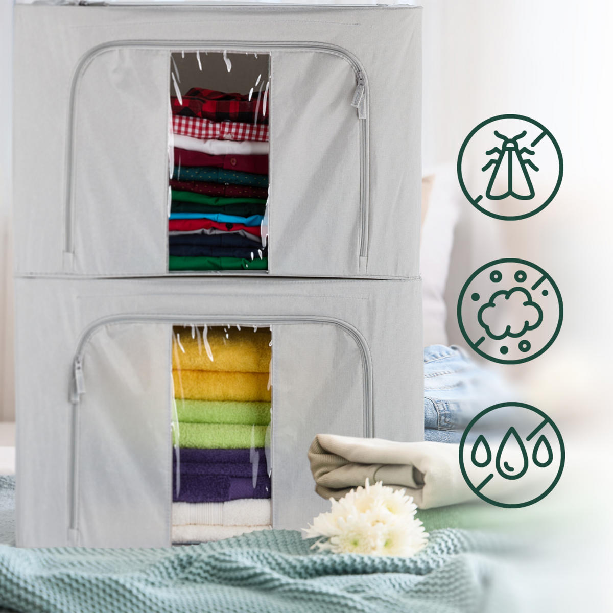 SÚPRAVA na uskladnenie - sivá, kov/textil - Relaxdays