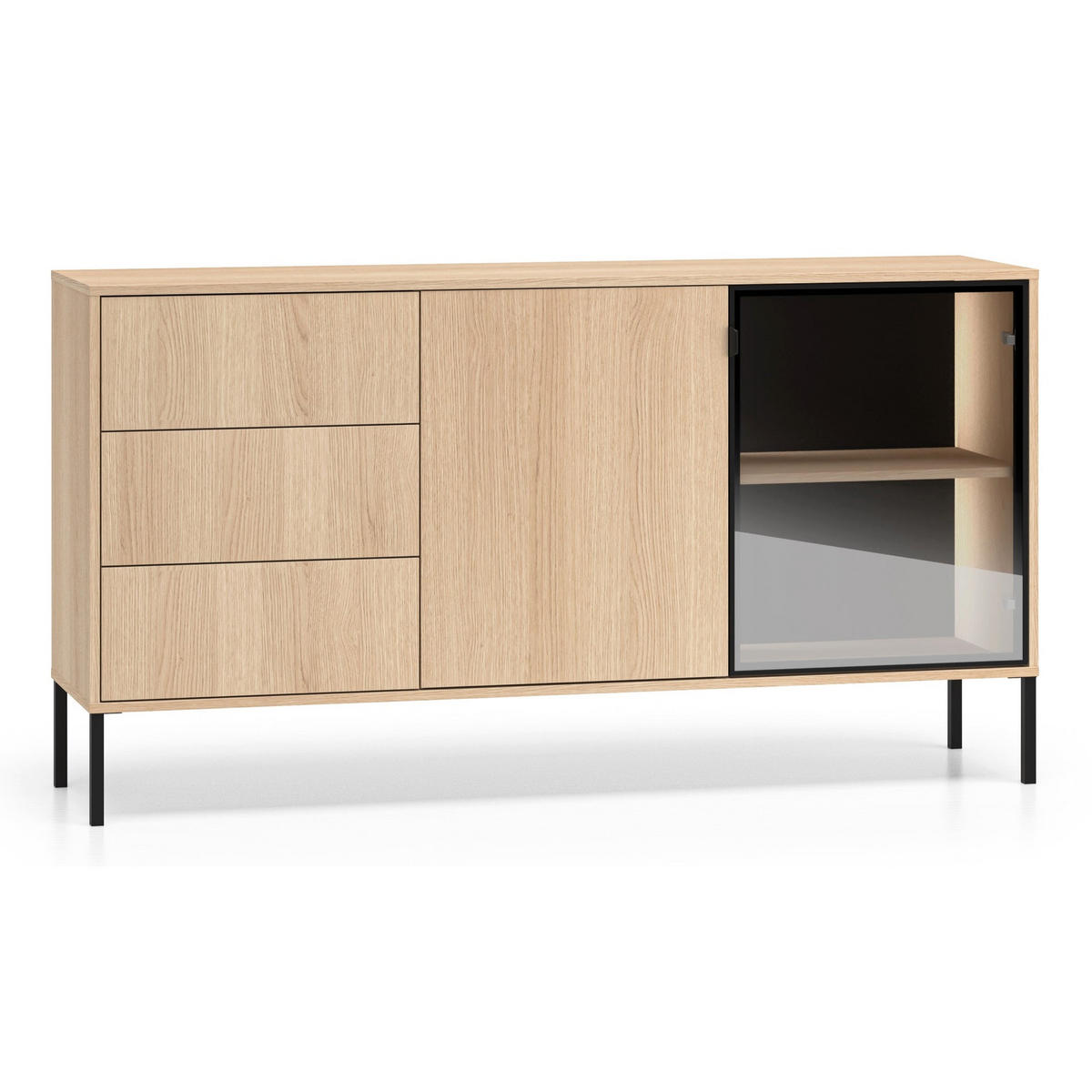SIDEBOARD Barnee Eichenholzoptik 160 cm - Beige/Schwarz, Holzwerkstoff/Metall (160/86/40cm) - Selsey
