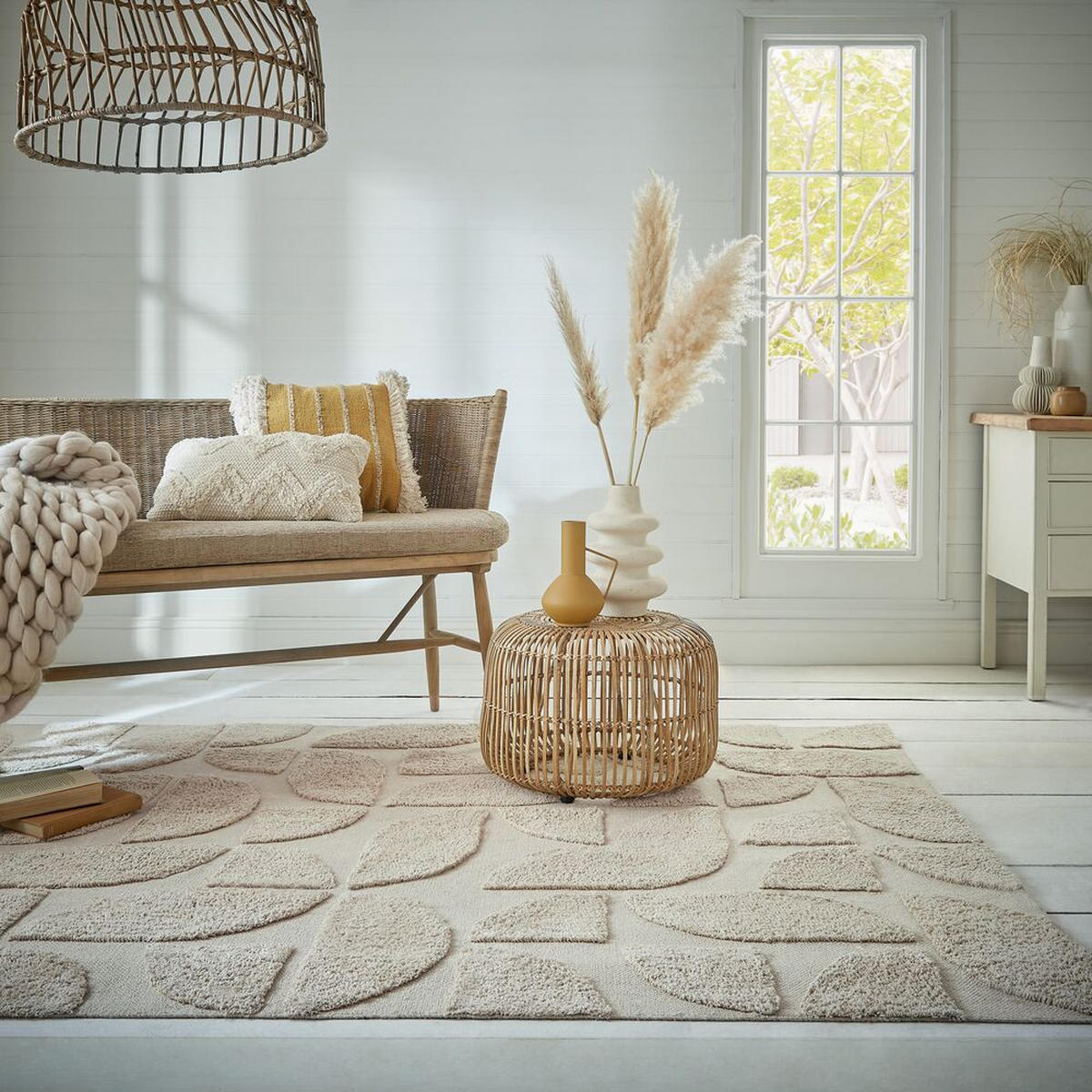 BAUMWOLLTEPPICH Bogen-Design naturfarben ITCHEN, Naturfarben 120x170 cm - Naturfarben, Textil (120/170cm) - KADIMA DESIGN