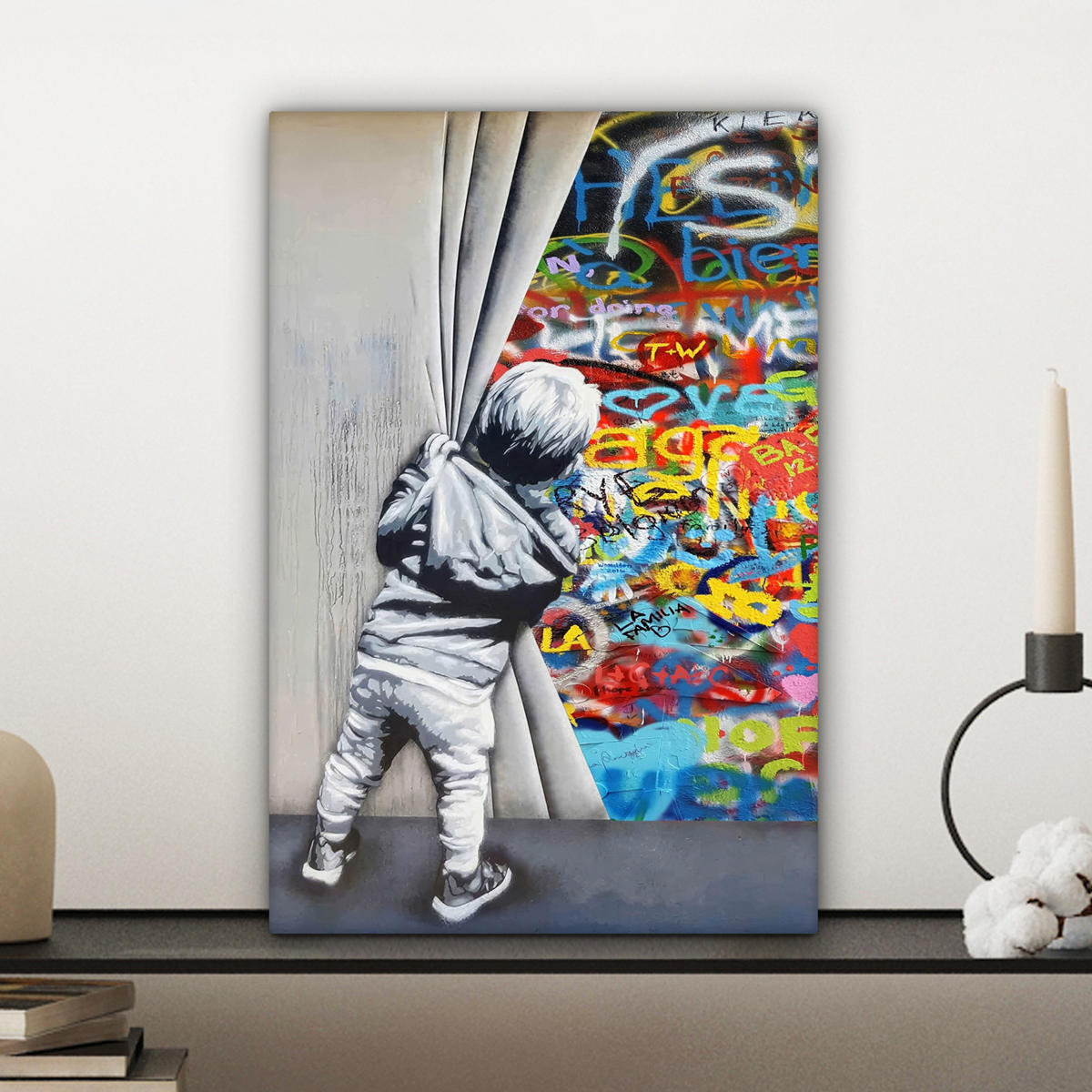 LEINWANDBILD Graffiti - Junge - Ilussie - Straßenkunst 20x30 cm - Hellgrau, Textil (20/30cm) - MuchoWow