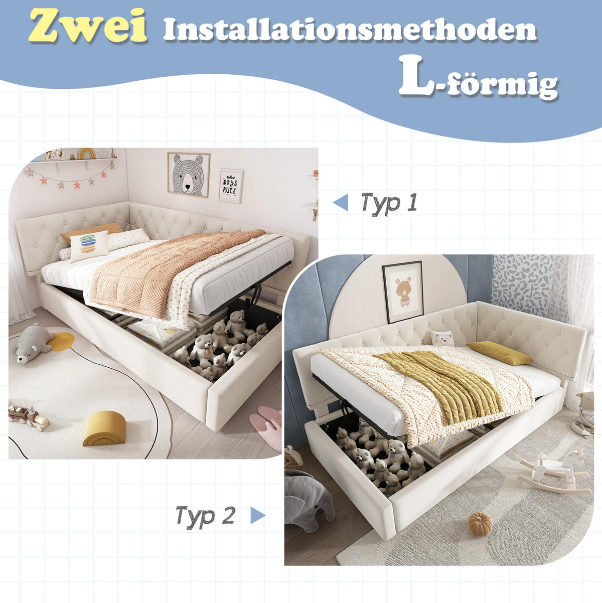 POLSTERBETT 90/200 cm Beige aus Samt mit Stauraum - Beige, Textil (90/200cm) - OKMYHOME