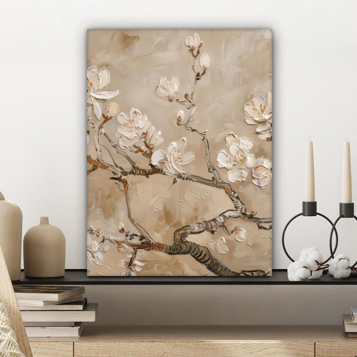 LEINWANDBILD - Blumen - Modern - Beige - Weiß - Blüte - 30x40 - Bilder - Beige, Textil (30/40cm) - MuchoWow