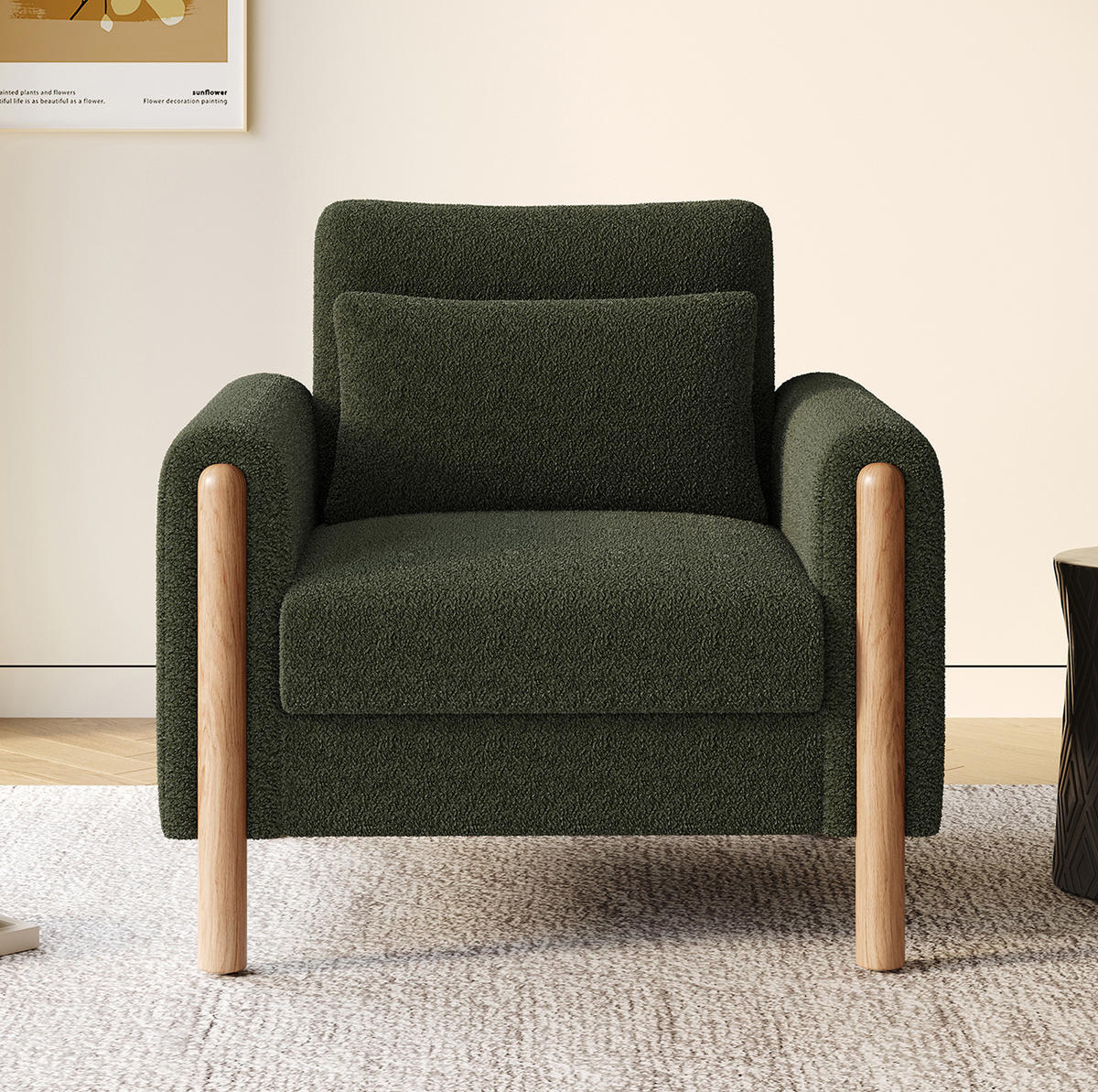 SESSEL 87/88.5/83 cm Grün aus Teddy mit abnehmbarem Sitzkissen - Grün, Textil (83/88.5/87cm) - OKMYHOME