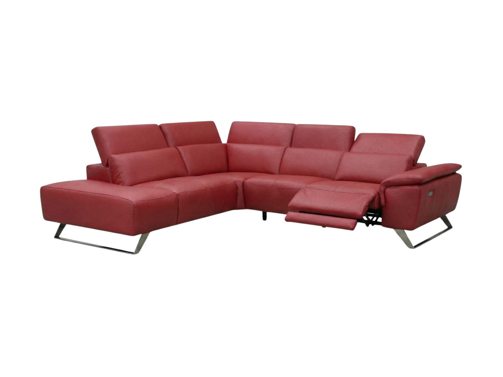 ECKSOFA Predator Echtleder mit 1 x Relaxfunktion Rot - Rot, Leder/Metall (230/270cm)