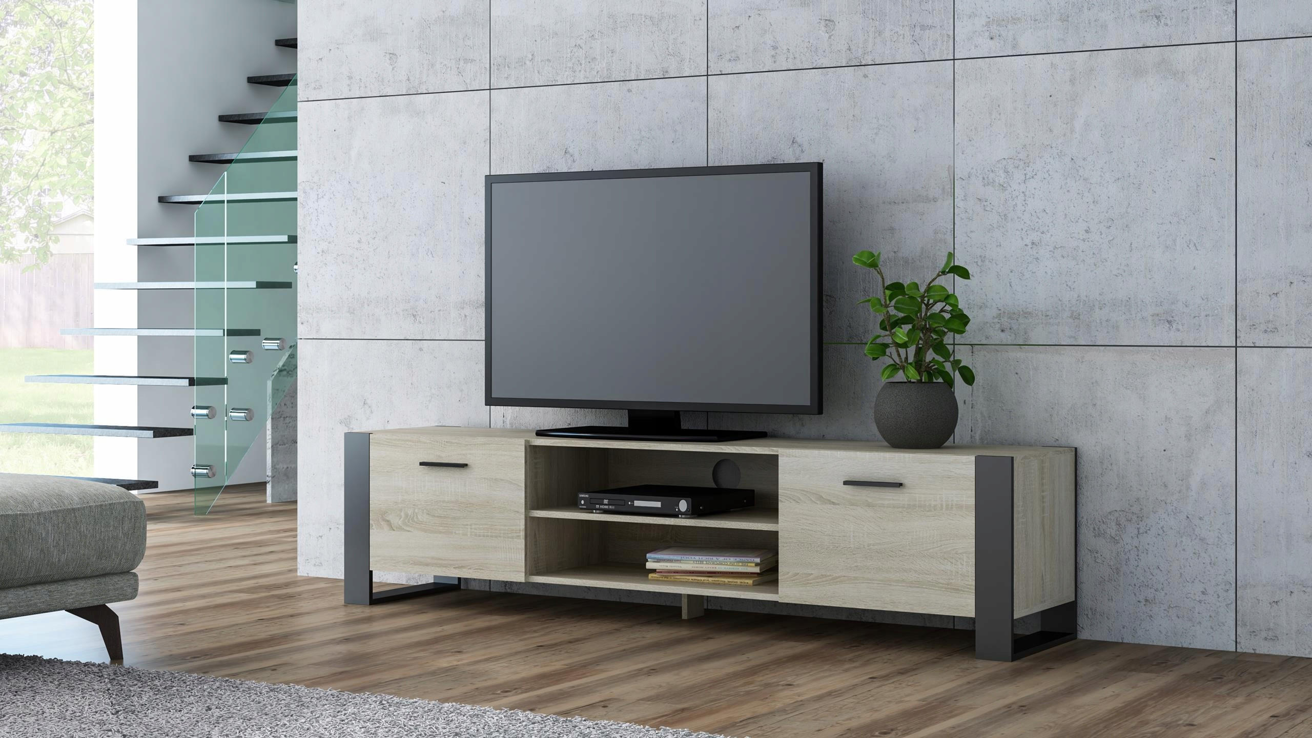 FERNSEHKOMMODE ALBA Sonoma Eiche 185/43,6/50 cm - Sonoma Eiche, Holzwerkstoff (185/50/43.6cm) - Matkam Möbel
