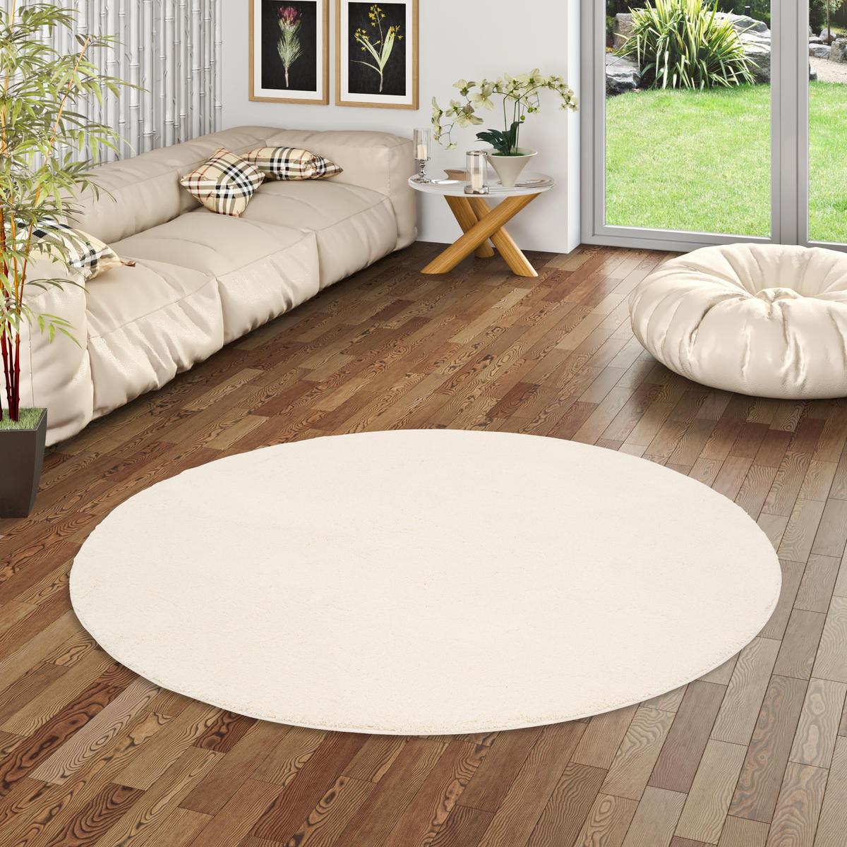 HOCHFLOR SUPER SOFT TEPPICH SILKY RUND - Creme, Textil (160/160cm) - Pergamon
