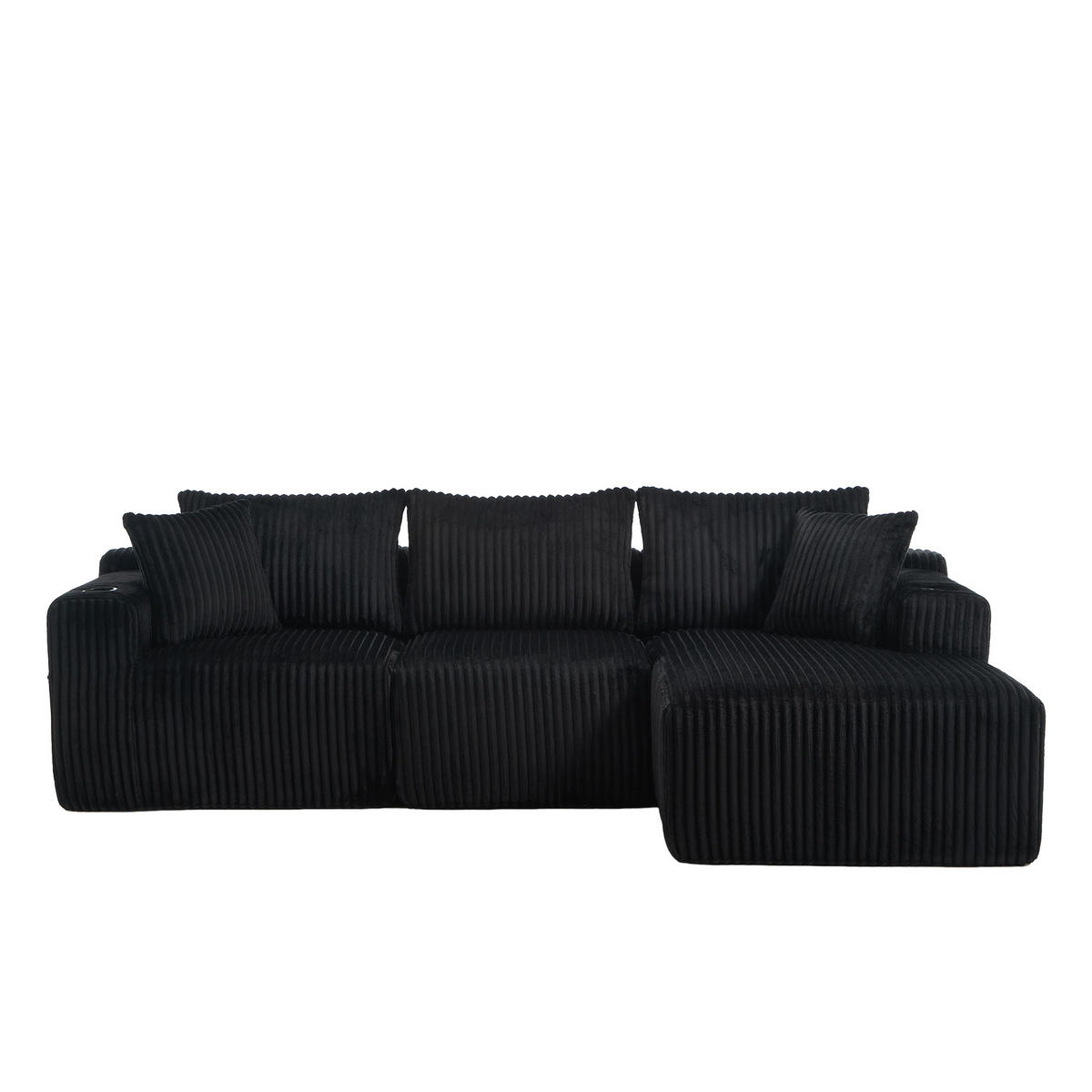 ECKSOFA 257/160/80 cm Schwarz mit Seitliche Staufächer und Getränkehalter - Schwarz, Textil (257/160cm) - Oxeza
