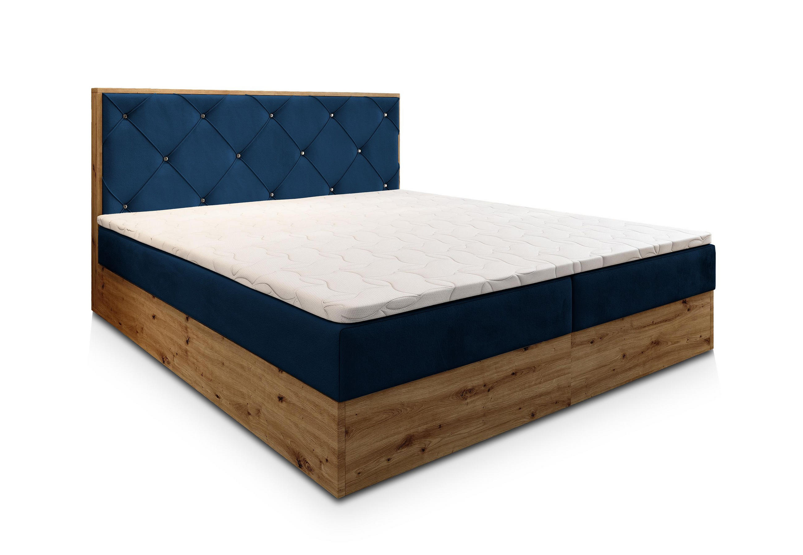 BOXBETT FOSCO 140x200 cm mit Matratze und Topper - Blau - Blau, Holz (140/200cm) - MASSENO