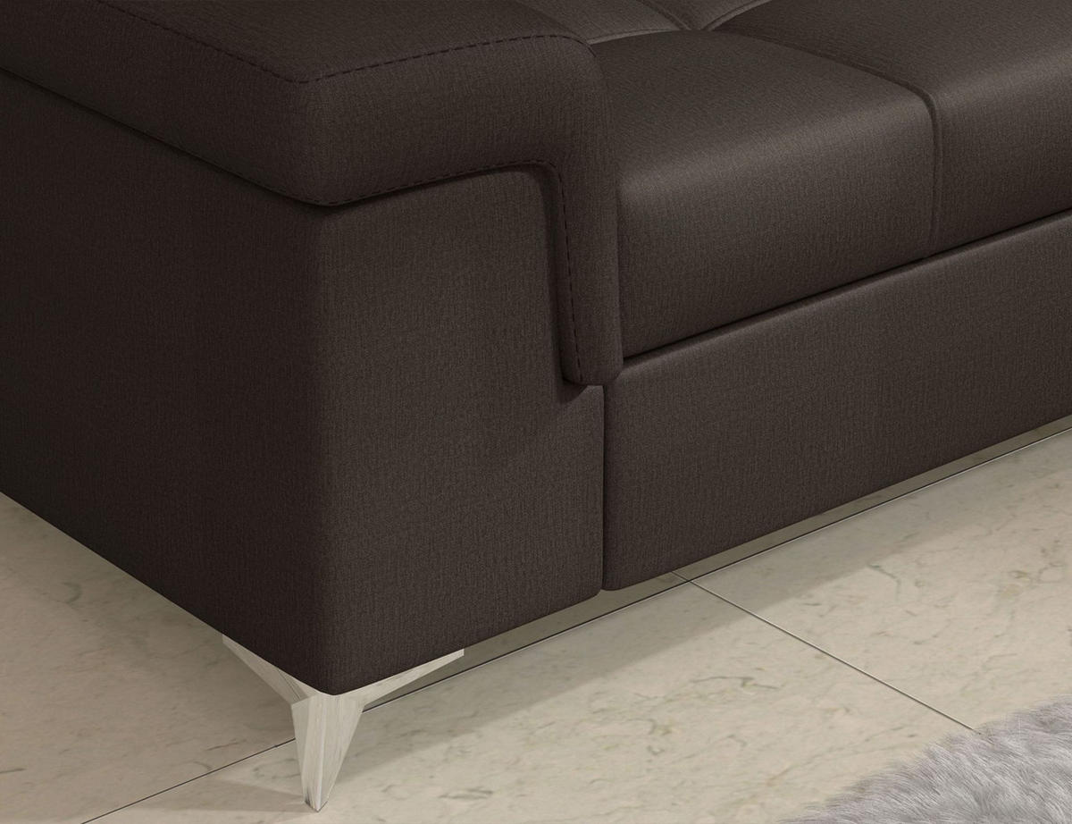 ECKSOFA mit Schlaffunktion und Bettkasten, pflegeleichter Monolith-Stoff - Chromfarben/Dunkelbraun, Textil/Metall (202/275cm) - Eltap