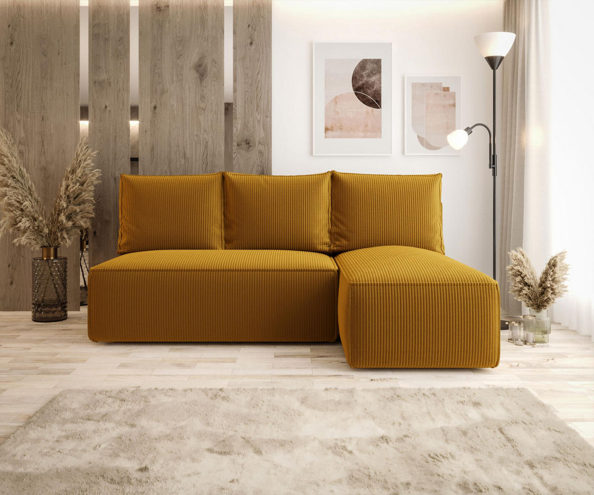 ECKSOFA mit Schlaffunktion SAVIO MINI Poso 01 Rechts - Currygelb, Textil (200/140cm) - Bedante