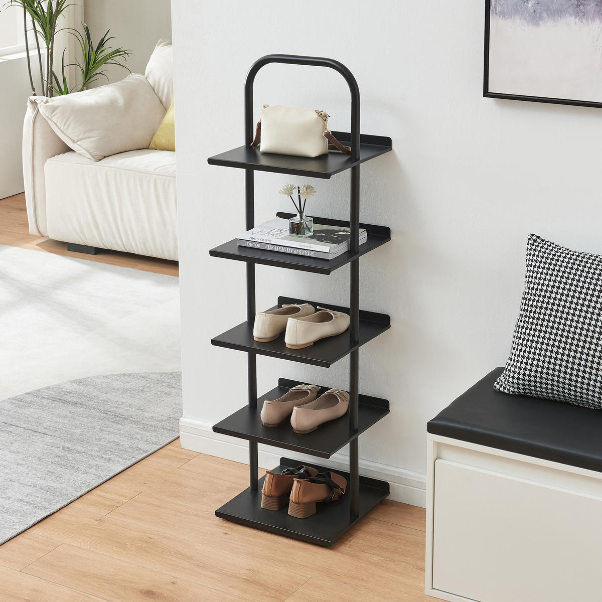 OBUVNÍK Poytya - černá, kov (34/119/32cm) - [en.casa]