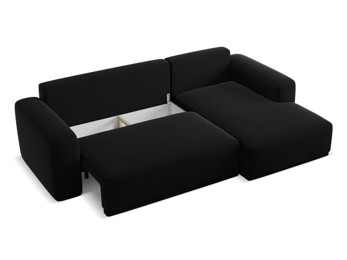 ECKSOFA mit Schlaffunktion Samt Stoff Schwarz - Schwarz, Kunststoff/Textil (258/160cm) - Makamii