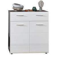 SCHUHKOMMODE Hochglanz weiß, Sardegna grau 80 x 87 cm, Flurkommode 2-türig - Weiß Hochglanz/Silberfarben, Holzwerkstoff/Kunststoff (80/87/35cm) - Top.Furn