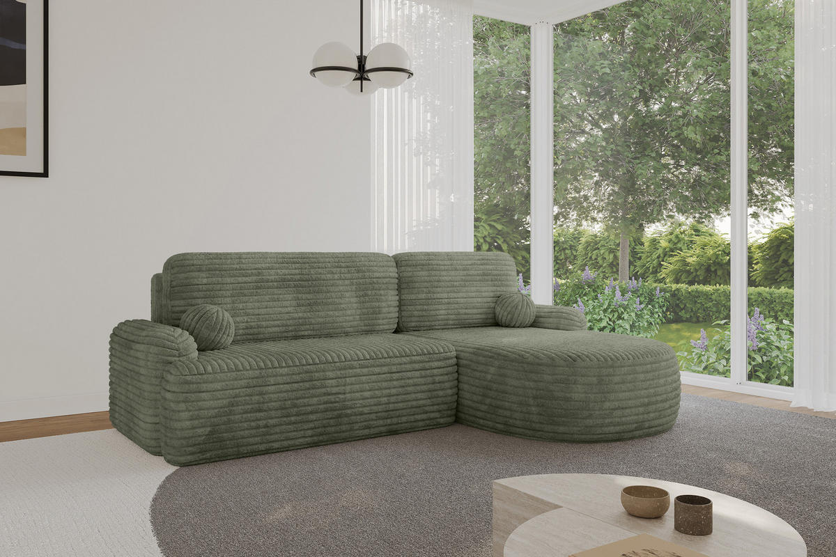 ECKSOFA mit Schlaffunktion und Bettkasten LIRA-L - 264x172x89 Olive - Olivgrün, Holzwerkstoff/Textil (172/264cm) - ALTDECOR