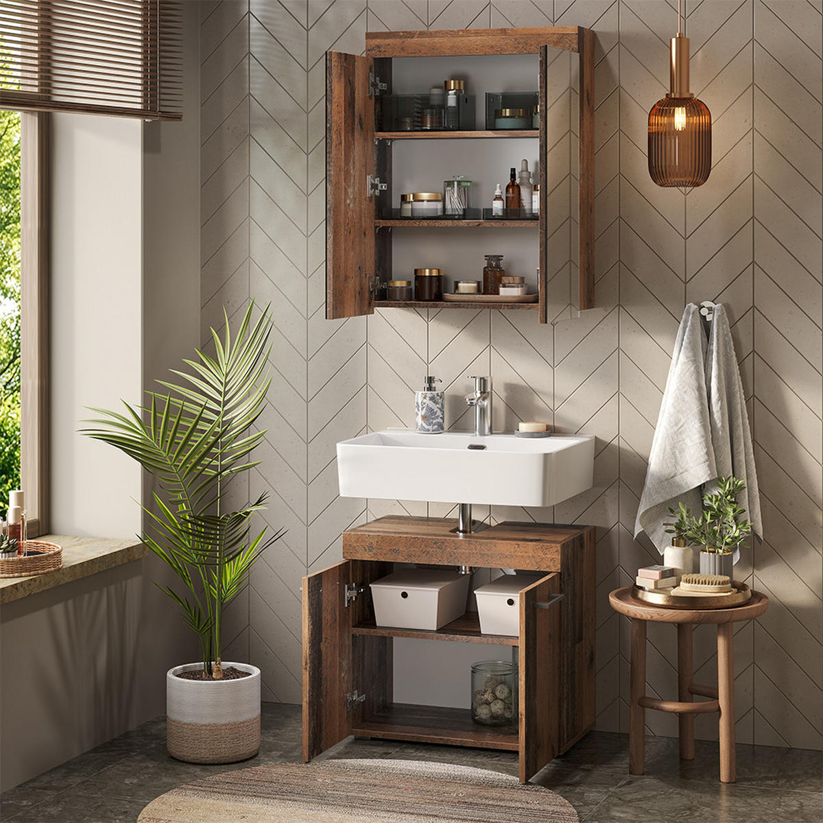 WASCHBECKENUNTERSCHRANK Luna Oldstyle 60 x 56 cm - Braun, Holzwerkstoff (60/56/34cm) - Vicco