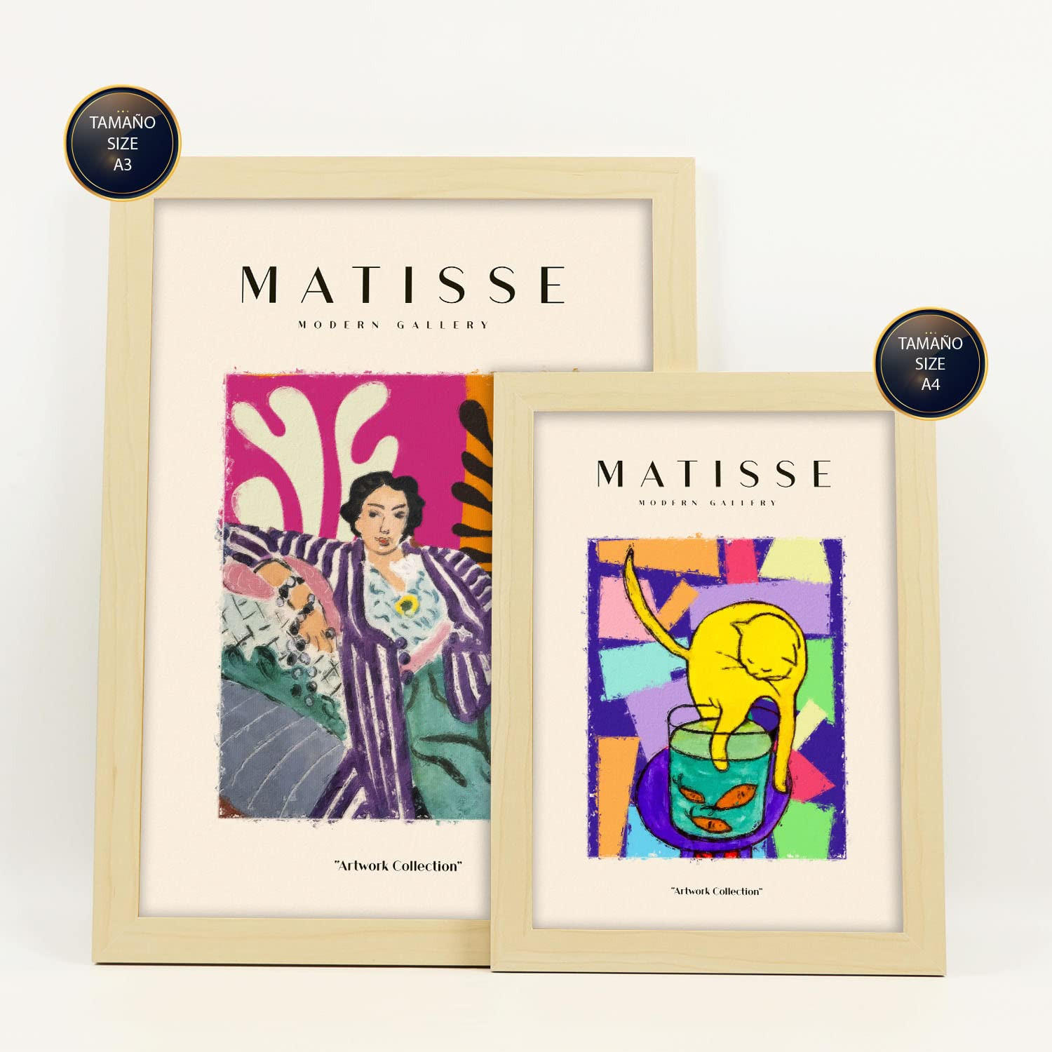 POSTER Set Mit 6 Henri Matisse Feier Drucke Des Fauvismus Und Der Abstrakten Kunst Für Innenarchitektur A3 & A4 Rahmen Aus Hellem Holz - Beige, Papier (29/3cm) - Nacnic