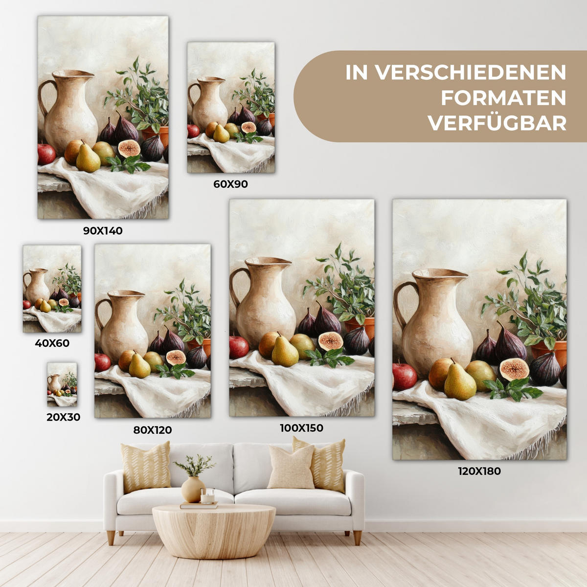LEINWANDBILD Obst - Kräuter - Ländlich 20x30 cm - Naturfarben, Textil (20/30cm) - MuchoWow