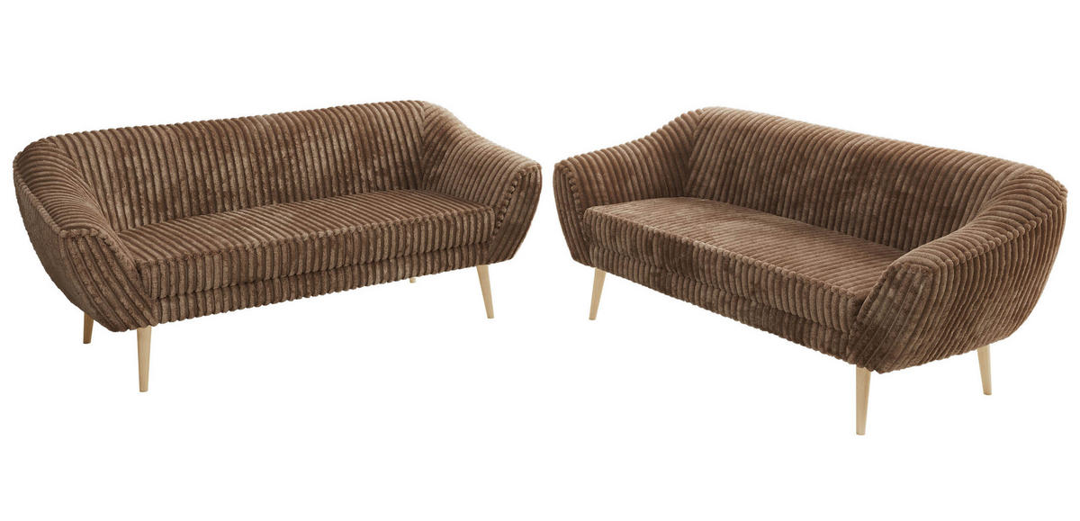 SEDACÍ SOUPRAVA 3+3 PIRS - Hnědá Manšestr - Dřevěné nohy - barva buku/hnědá, kompozitní dřevo/textil (180/75/74cm) - MKS