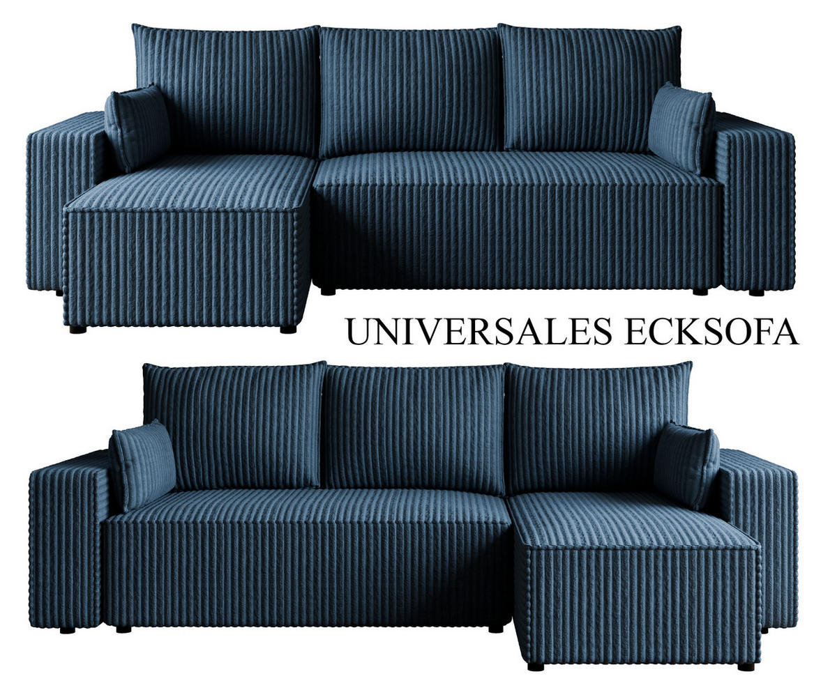 ECKSOFA Tobi mit Bettkasten und Schlaffunktion, L-Form, Cordstoff, Universal - Dunkelblau, Holzwerkstoff (246/145cm) - 4ALL HOME