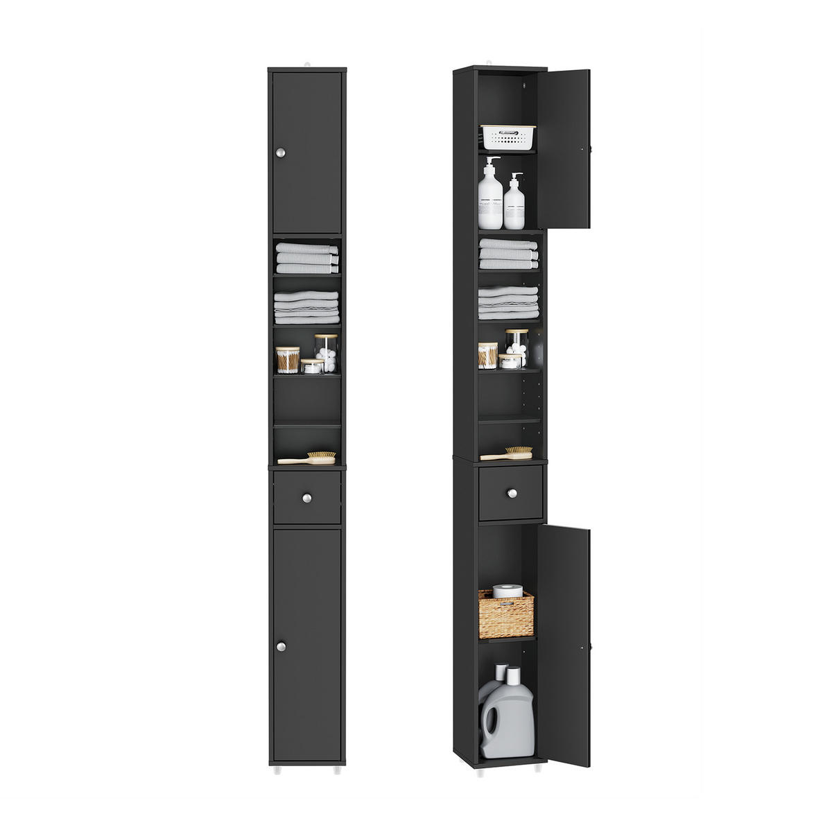 HOCHSCHRANK Schmal, Schwarz, 20x180x20cm - Schwarz, Holzwerkstoff (20/180/20cm) - SoBuy