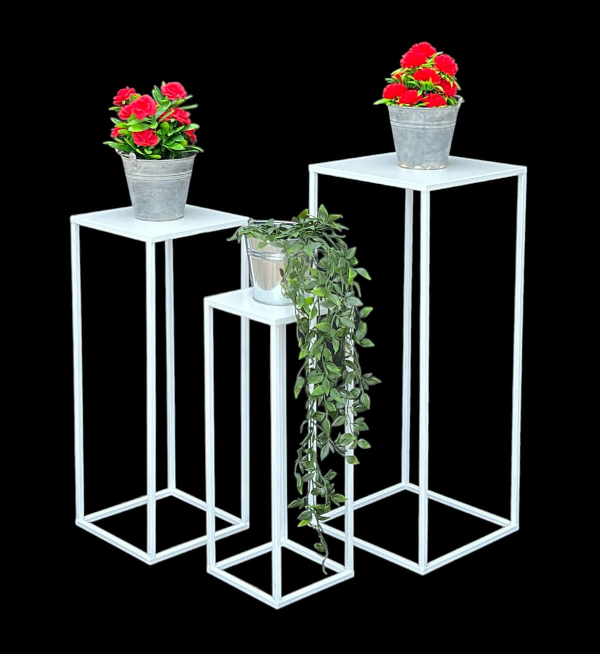 BLUMENHOCKER Metall Weiß Eckig 3er Set - Weiß, Metall (18/50/18cm) - DanDiBo