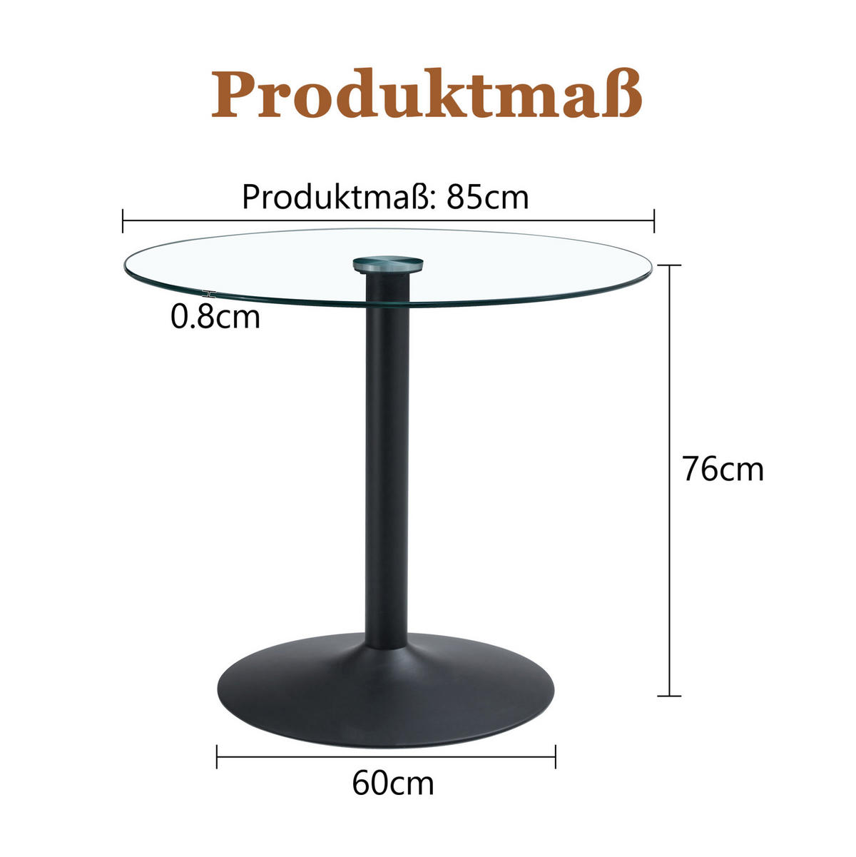 BAROVÝ stôl z tvrdeného skla a kovu, priemer 85 cm, čierny/priehľadný - čierna, kompozitné drevo (85/85/76cm) - BEAOK