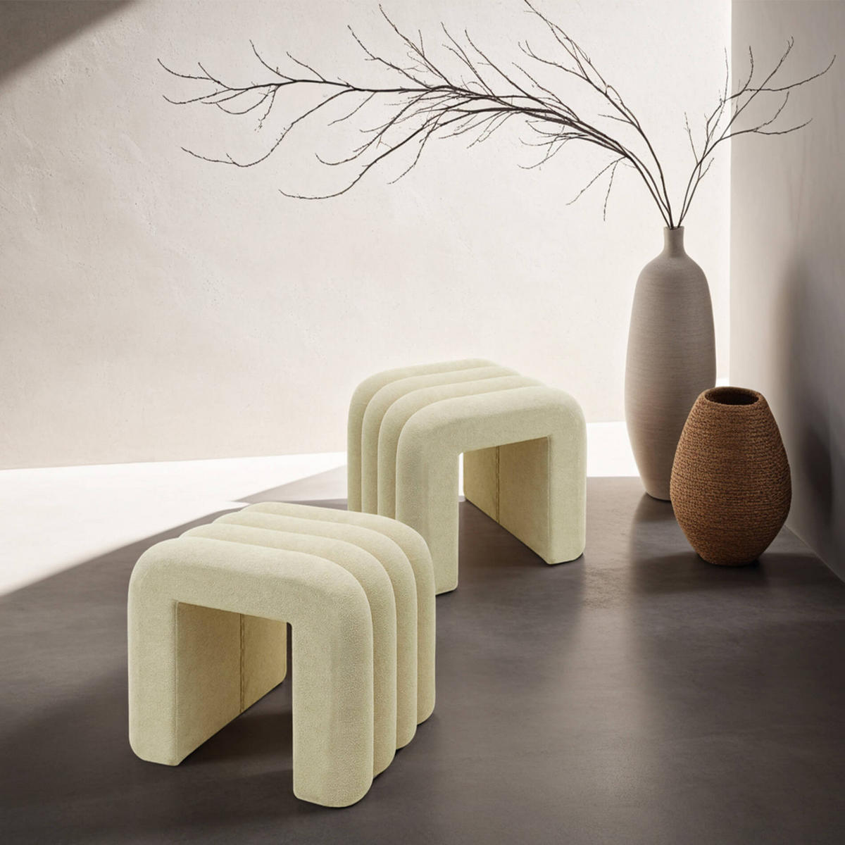 POUF 2er Set Beige 38/40/40 cm - Beige, Textil (40/40/38cm) - Mobili Rebecca