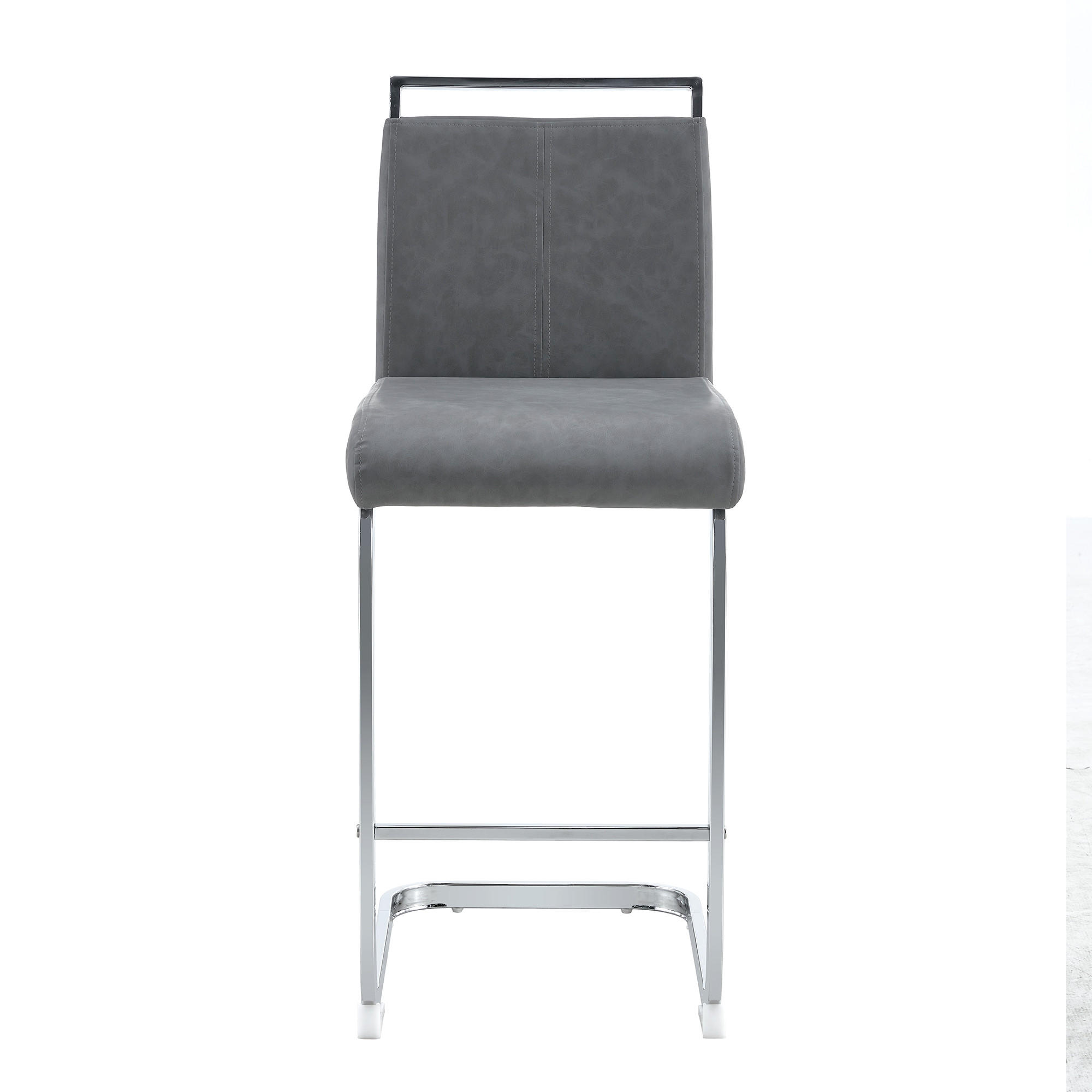 BARHOCKER 2er-Set Grau mit PU-Leder und Fußstütze - Silberfarben, Metall (38.9/96.5/46.5cm) - PANGIVO