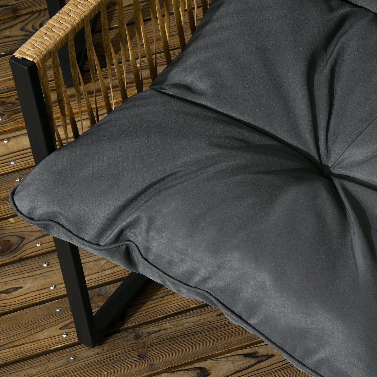 GARTENSET DE-13591 4-teilig mit Glastisch, 3 Kissen Grau - Grau, Metall - ComfortXL
