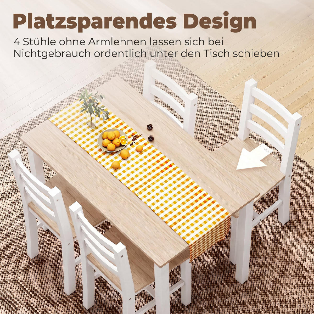 ESSGRUPPE Kiefernholz Natur Weiß - Naturfarben/Weiß, Holz (65/75/108cm) - HOMCOM