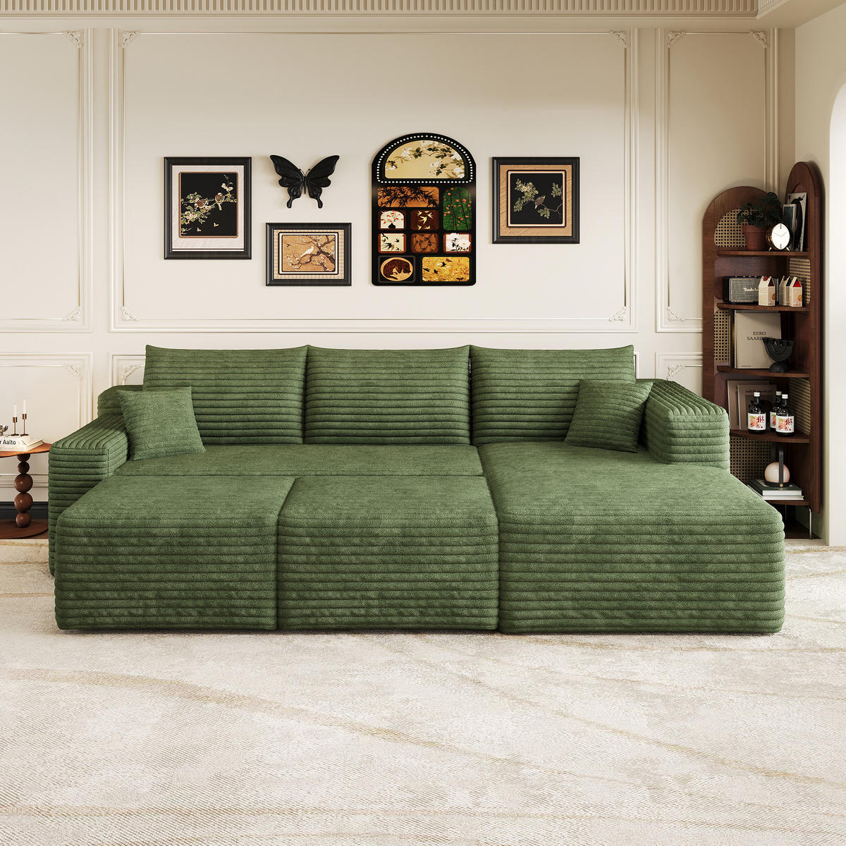 WOHNLANDSCHAFT Cord Grün ohne Montage - Grün, Textil (241/58/151cm) - WISHDOR