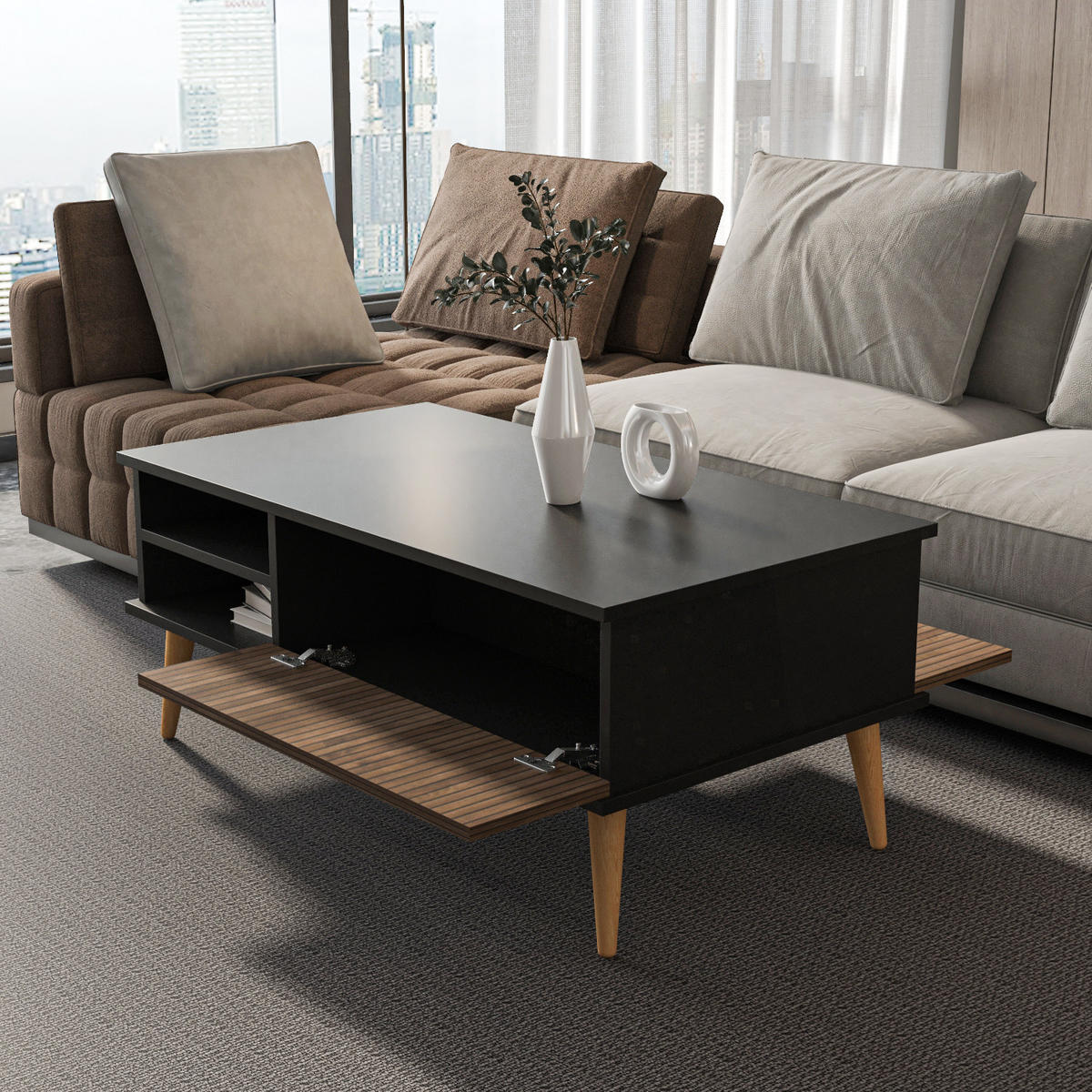COUCHTISCH Como - Schwarz/Braun, Holzwerkstoff (110/60/46cm) - Decorotika