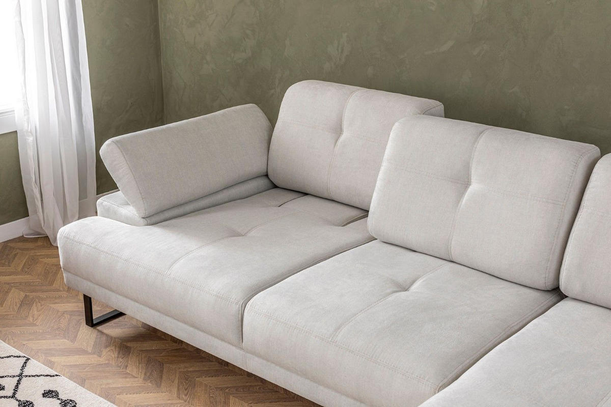 ECKSOFA mit verstellbarer Rückenlehne - Beige/Schwarz, Textil/Metall (174/314cm) - myHomelando
