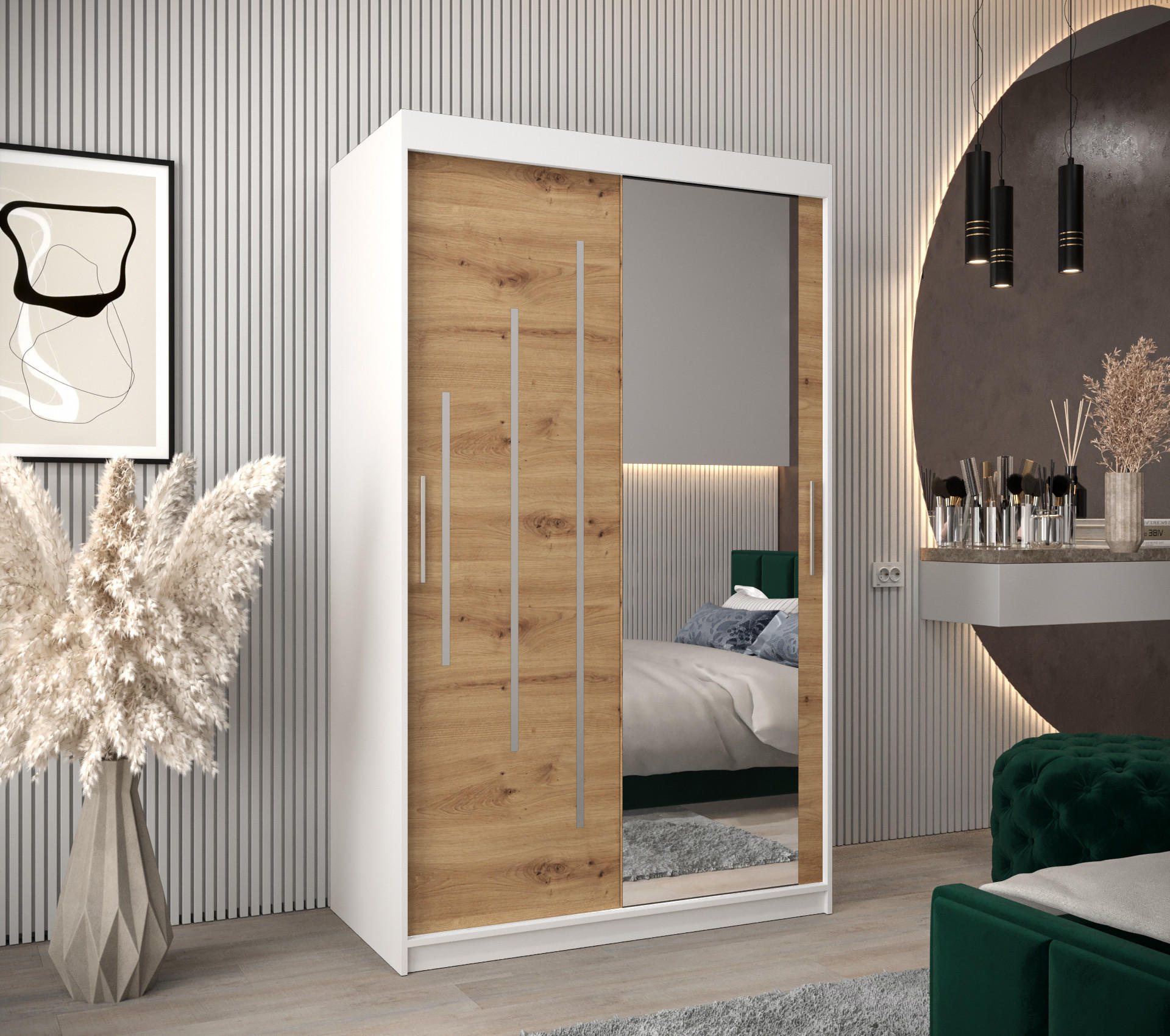 SCHWEBETÜRENSCHRANK 200/120/62 2-türig - Silberfarben/Eiche Artisan, Holz/Kunststoff (120/200/62cm) - Abiks Möbel