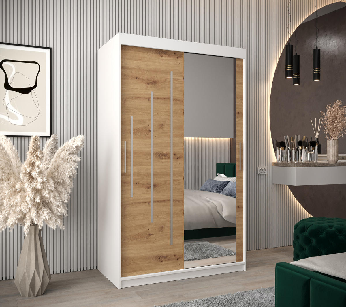 SCHWEBETÜRENSCHRANK 200/120/62 2-türig - Silberfarben/Eiche Artisan, Holz/Kunststoff (120/200/62cm) - Abiks Möbel