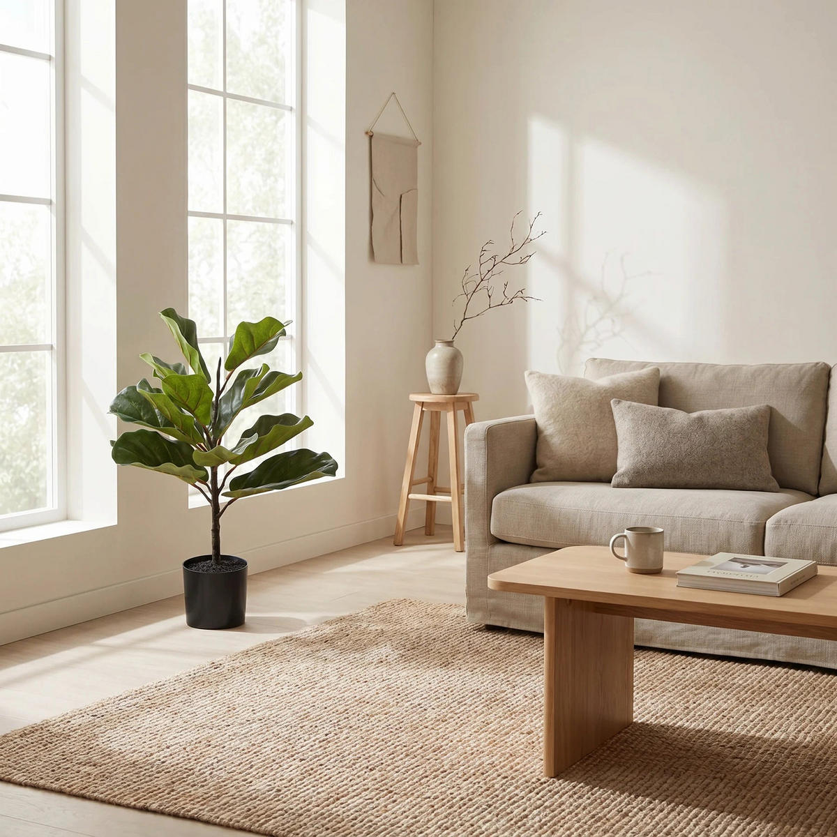 KUNSTBAUM Künstlicher Ficus Lyrata - Luan 60 cm - Grün, Kunststoff (60cm) - aplanta