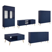 WOHNZIMMER SET 5-TEILIG Rose marineblau 522,5 / 66 / 191cm - Blau/Goldfarben, Holzwerkstoff/Metall (523/191/66cm) - Feldmann-Wohnen
