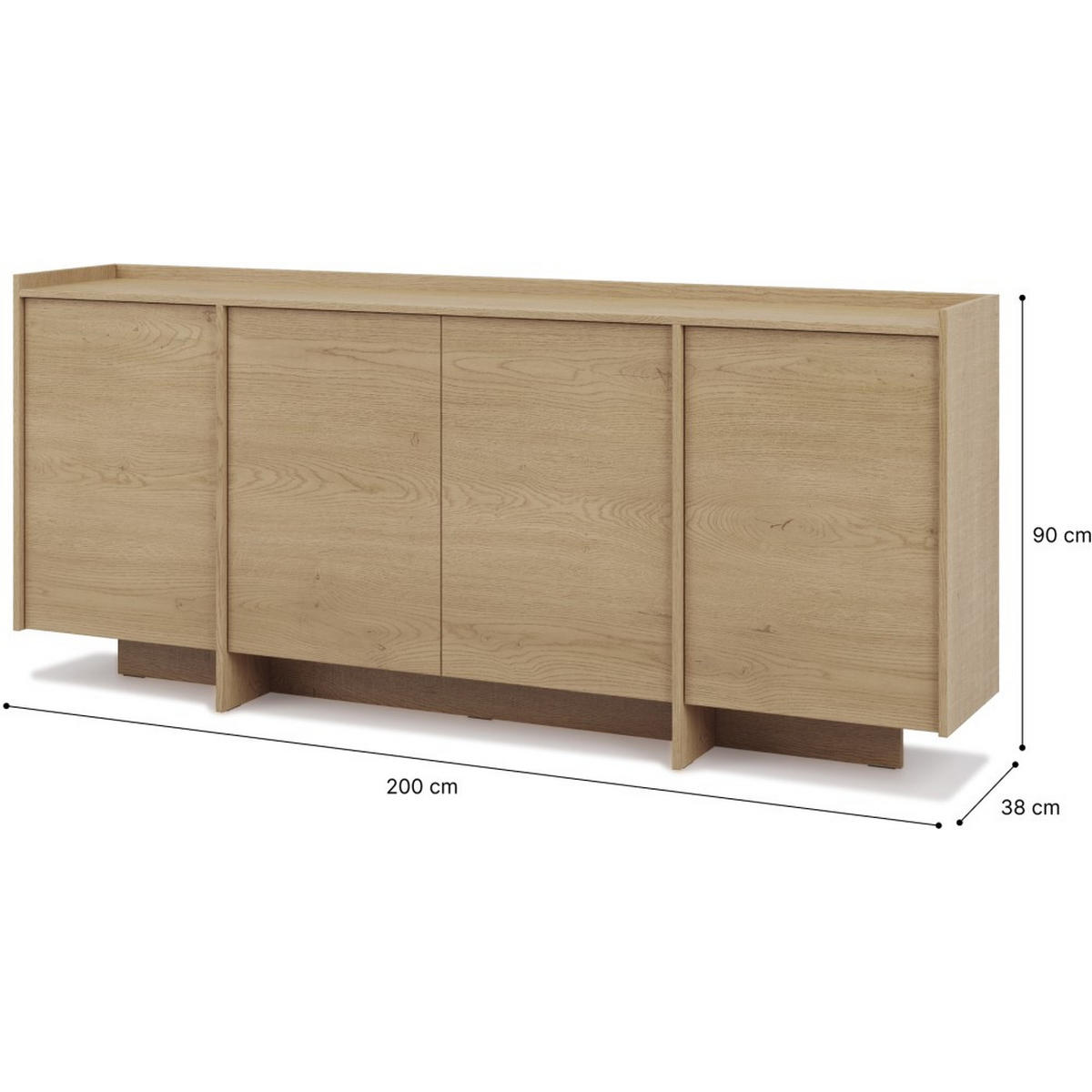 KOMMODE Juni + Lowboard im Japandi Stil, 200 cm, eiche Cremona - Eichefarben, Holzwerkstoff (200/90/38cm) - Beautysofa