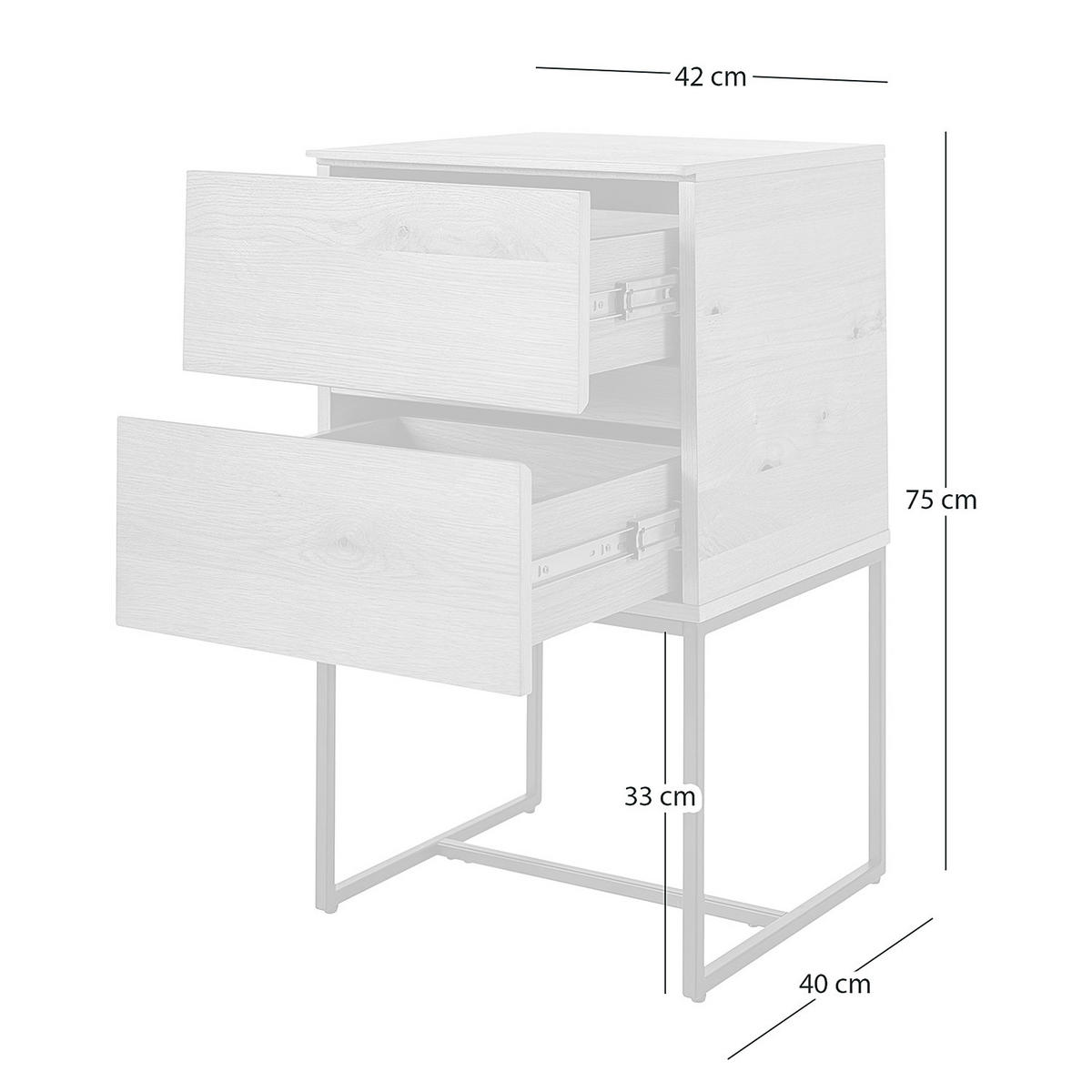 NACHTKOMMODE - Echtholzfurnier / Eisen - Eichefarben/Schwarz, Holzwerkstoff (42/75/40cm) - home24