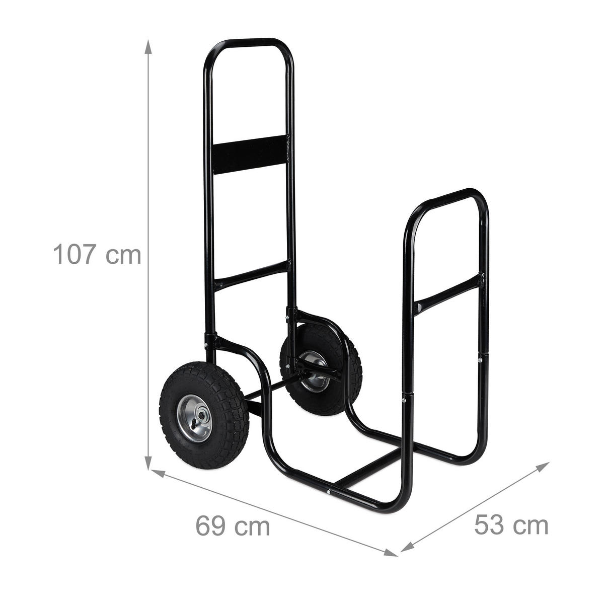 KAMINHOLZWAGEN - Schwarz, Kunststoff/Metall (53/107/69cm) - Relaxdays