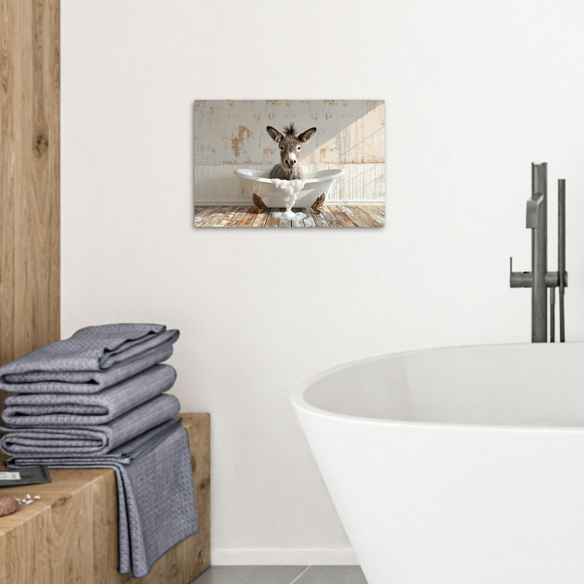LEINWANDBILD Esel - Tiere - Badewanne - Schaumstoff 30x20 cm - Weiß, Textil (30/20cm) - MuchoWow