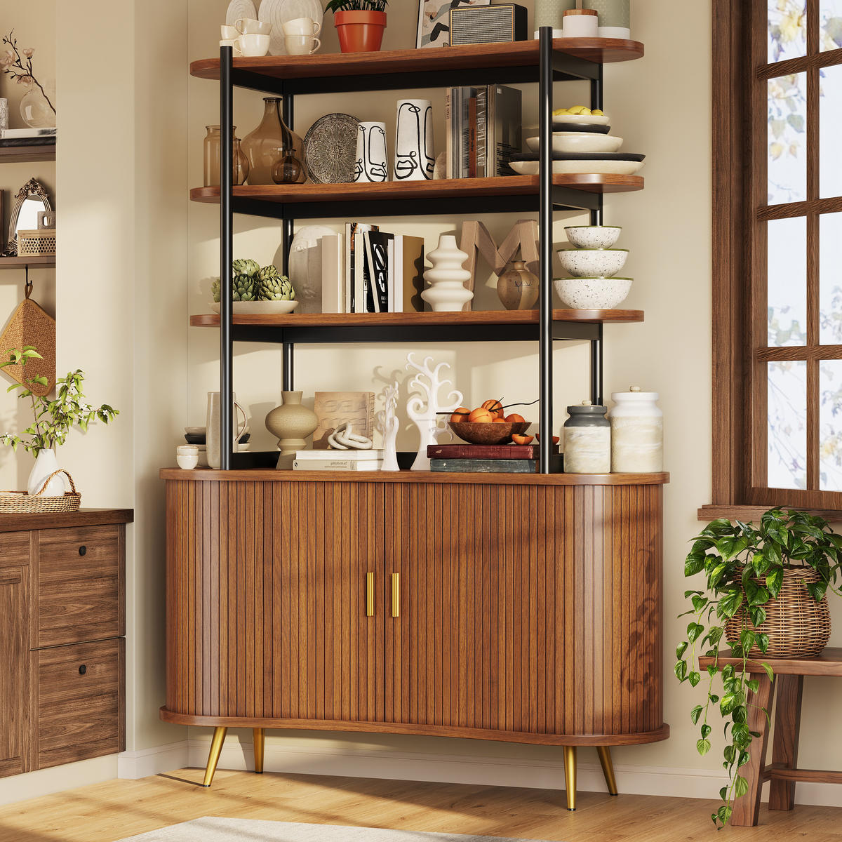 SIDEBOARD DE-38496 120/40/183 cm mit 4-stufigem Aufsatzregal Dunkelbraun - Braun, Holzwerkstoff (120/183/40cm) - ComfortXL